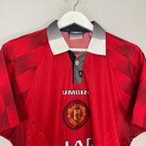 Shop 1996/98 MANCHESTER UNITED CANTONA #7 HOME SHIRT (M) UMBRO, classic football shirts, vintage football shirts & retro soccer jerseys at Cult Kits