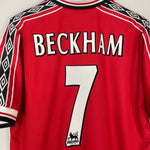 Shop 1998/00 MANCHESTER UNITED BECKHAM #7 HOME SHIRT (XL) UMBRO, classic football shirts, vintage football shirts & retro soccer jerseys at Cult Kits