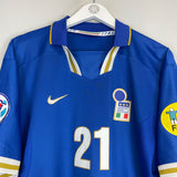Shop 1996/97 ITALY ZOLA #21 HOME SHIRT (L) NIKE, classic football shirts, vintage football shirts & retro soccer jerseys at Cult Kits