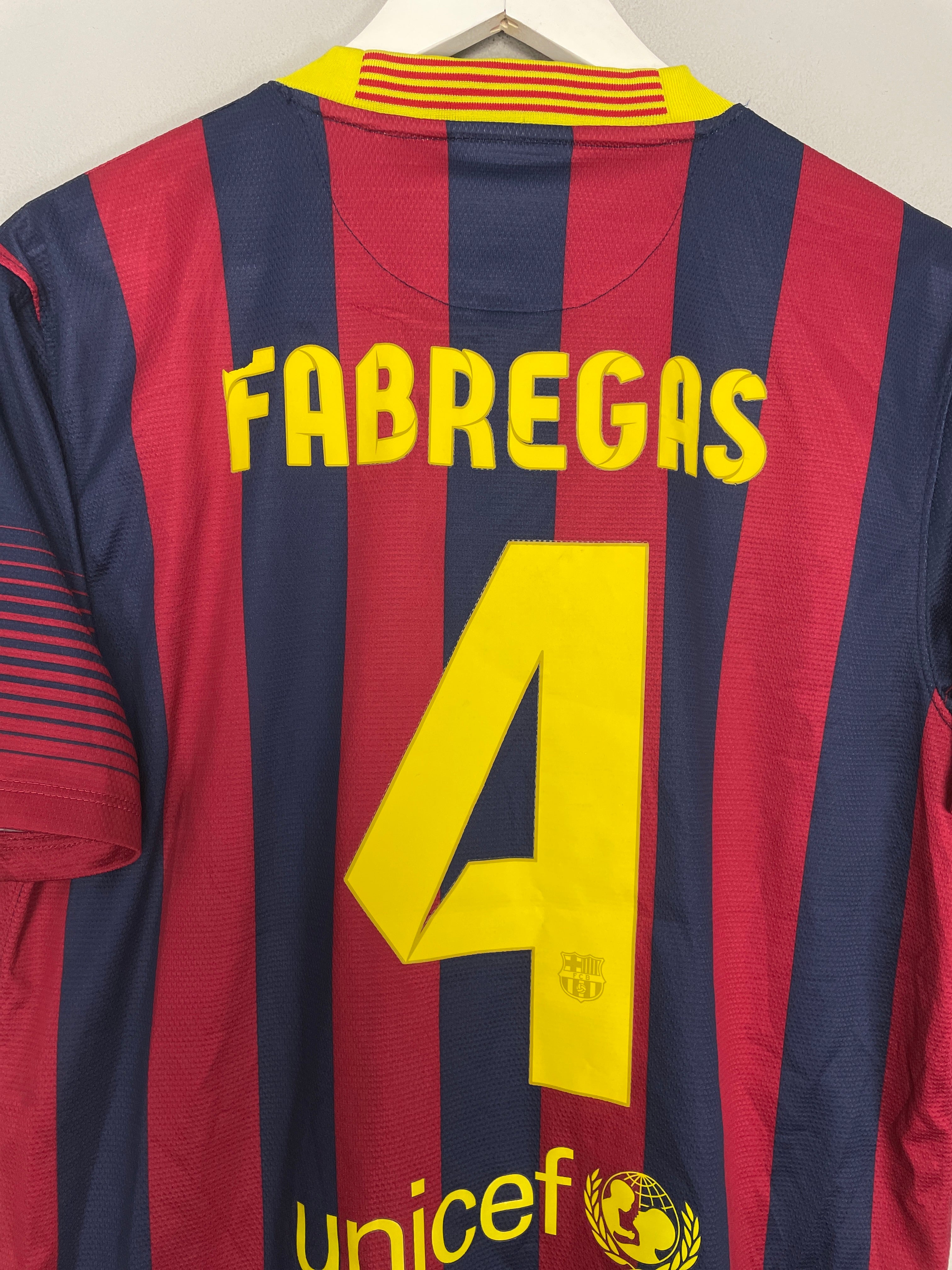 Shop 2013/14 BARCELONA FABREGAS #4 HOME SHIRT (M) NIKE, classic football shirts, vintage football shirts & retro soccer jerseys at Cult Kits