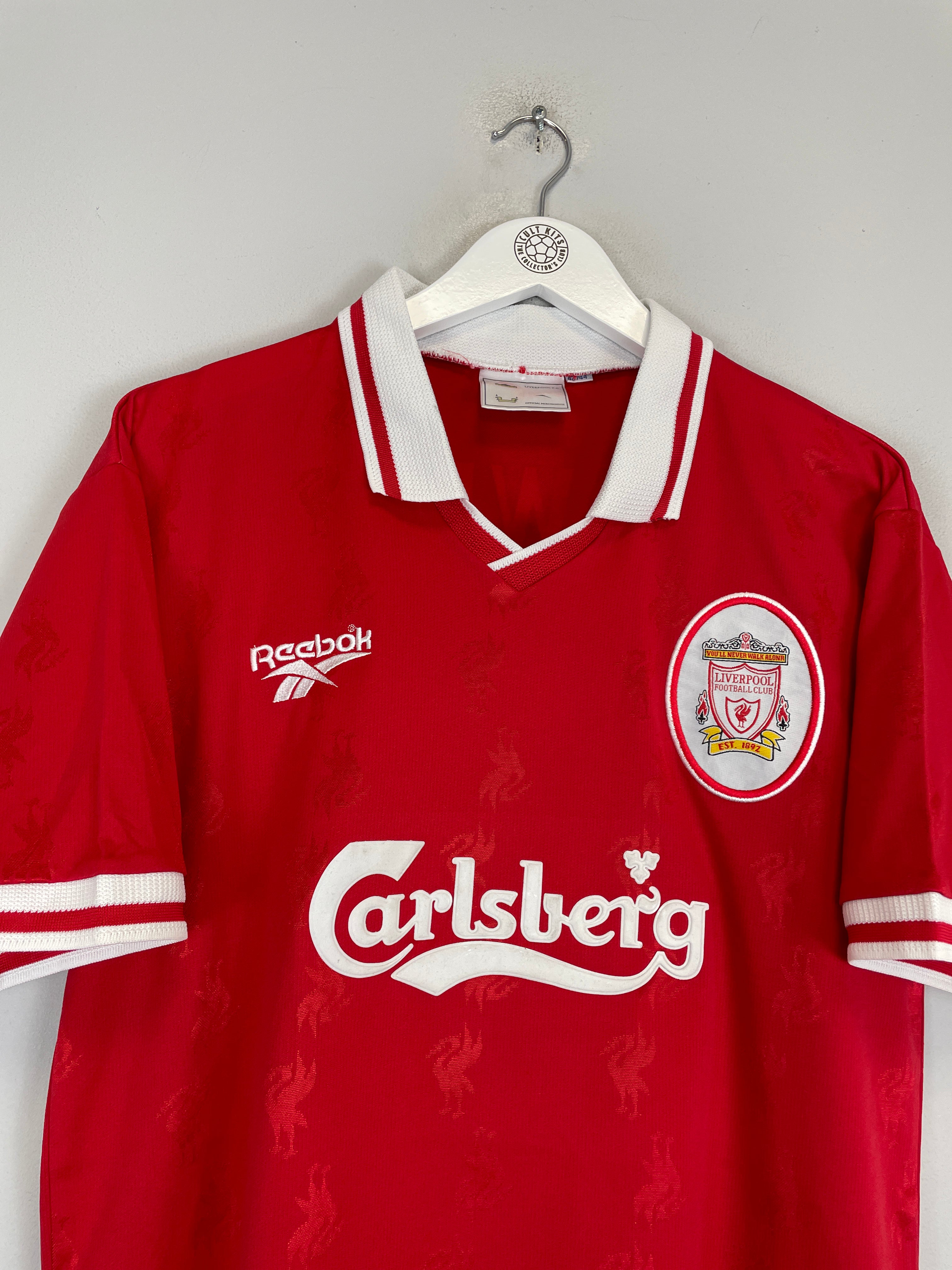 Shop 1996/98 LIVERPOOL OWEN #18 HOME SHIRT (L) REEBOK, classic football shirts, vintage football shirts & retro soccer jerseys at Cult Kits