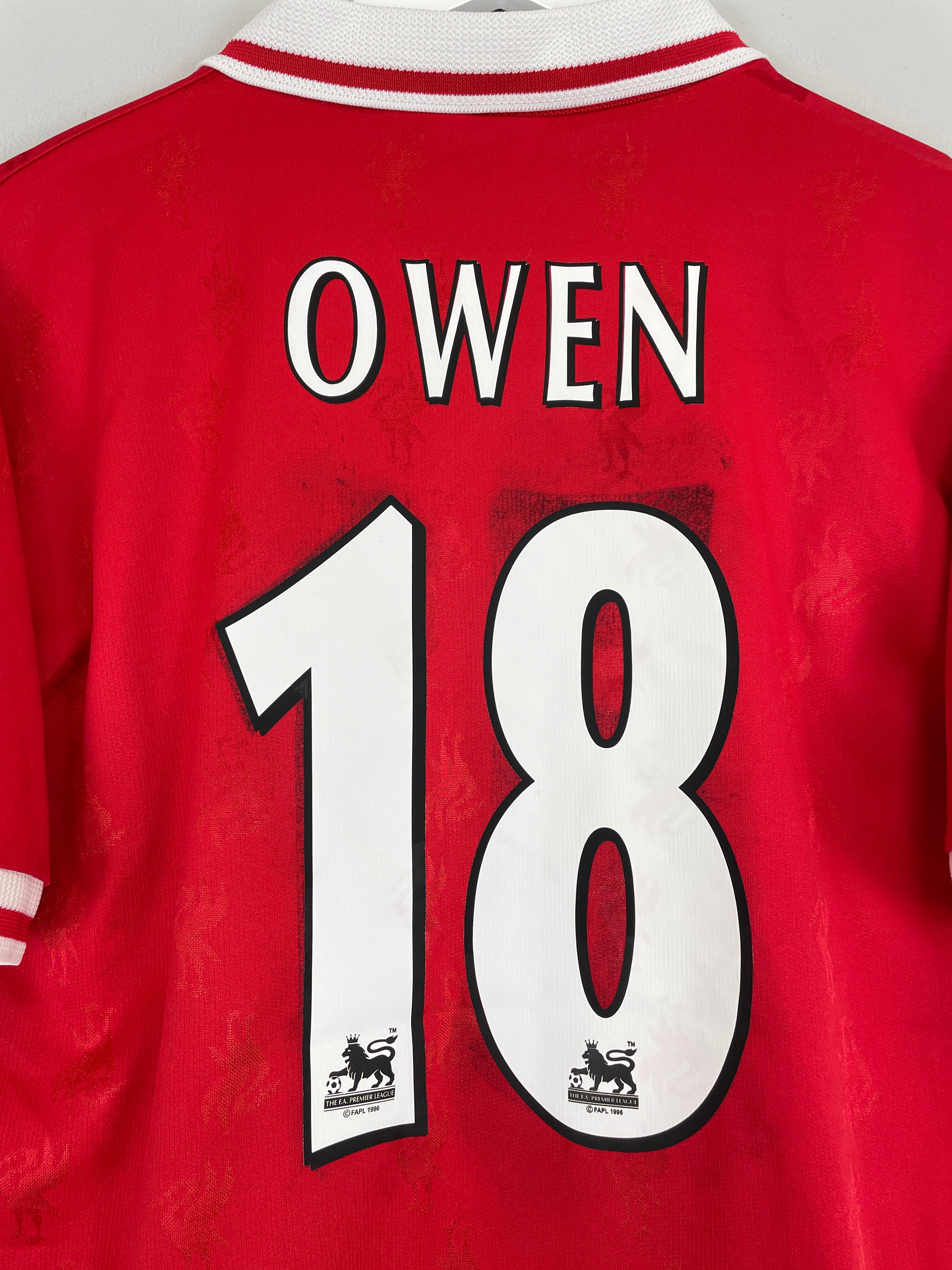 Shop 1996/98 LIVERPOOL OWEN #18 HOME SHIRT (L) REEBOK, classic football shirts, vintage football shirts & retro soccer jerseys at Cult Kits