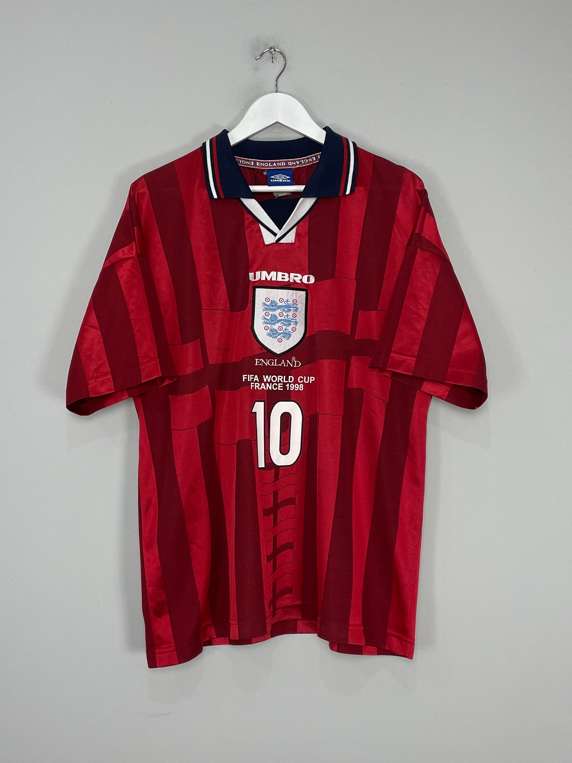 Shop 1998 ENGLAND SHERINGHAM #10 AWAY SHIRT (L) UMBRO, classic football shirts, vintage football shirts & retro soccer jerseys at Cult Kits