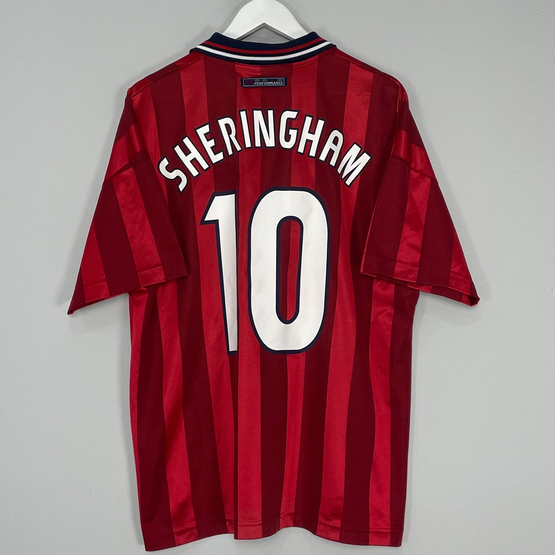 Shop 1998 ENGLAND SHERINGHAM #10 AWAY SHIRT (L) UMBRO, classic football shirts, vintage football shirts & retro soccer jerseys at Cult Kits