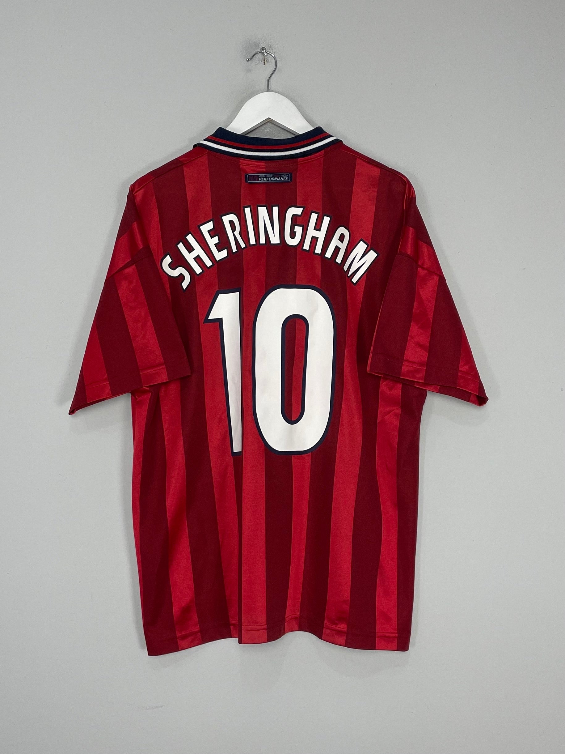 Shop 1998 ENGLAND SHERINGHAM #10 AWAY SHIRT (L) UMBRO, classic football shirts, vintage football shirts & retro soccer jerseys at Cult Kits