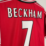 Shop 1998/00 MANCHESTER UNITED BECKHAM #7 HOME SHIRT (L) UMBRO, classic football shirts, vintage football shirts & retro soccer jerseys at Cult Kits