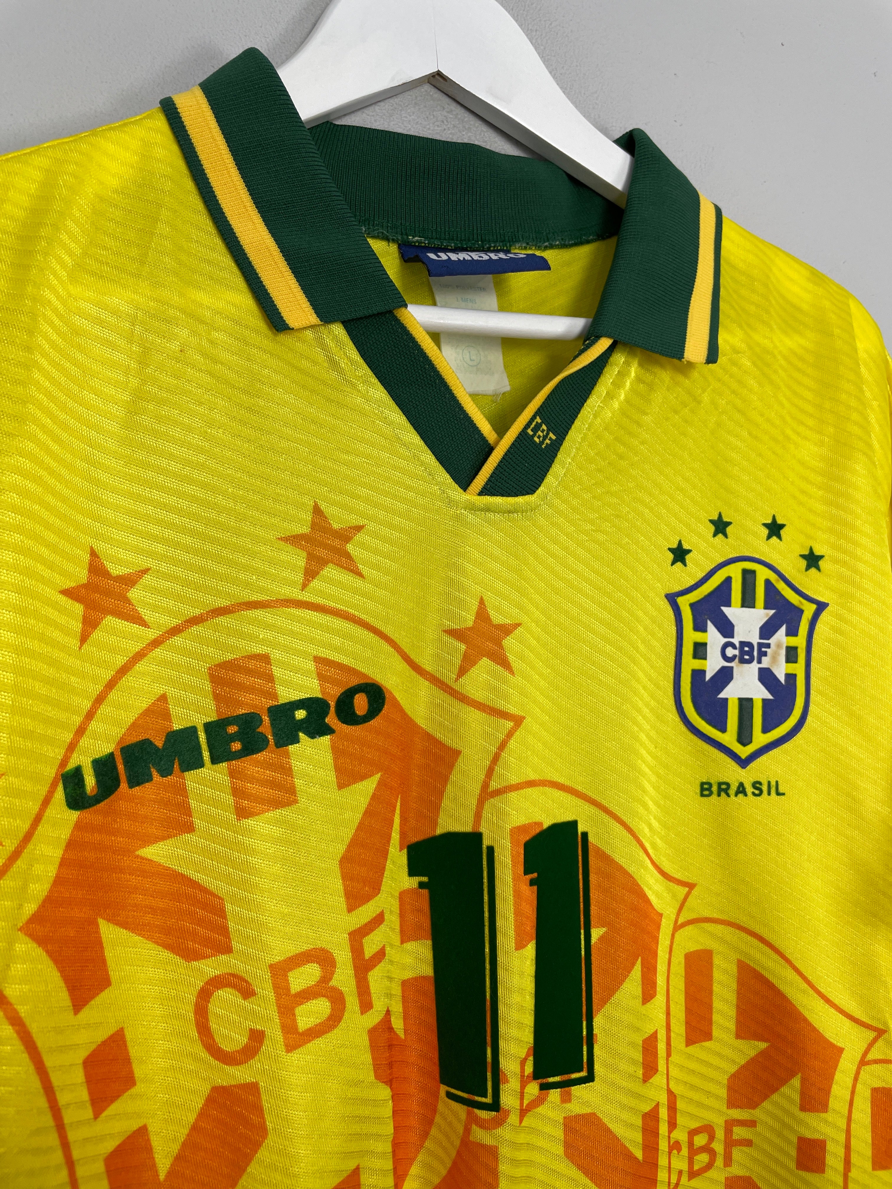 Shop 1994/96 BRAZIL ROMARIO #11 HOME SHIRT (L) UMBRO, classic football shirts, vintage football shirts & retro soccer jerseys at Cult Kits