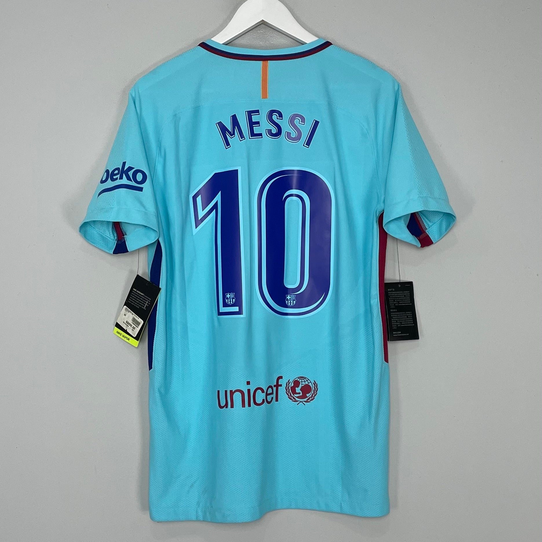 Shop 2017/18 BARCELONA MESSI #10 *AUTHENTIC* BNWT AWAY SHIRT (L) NIKE, classic football shirts, vintage football shirts & retro soccer jerseys at Cult Kits