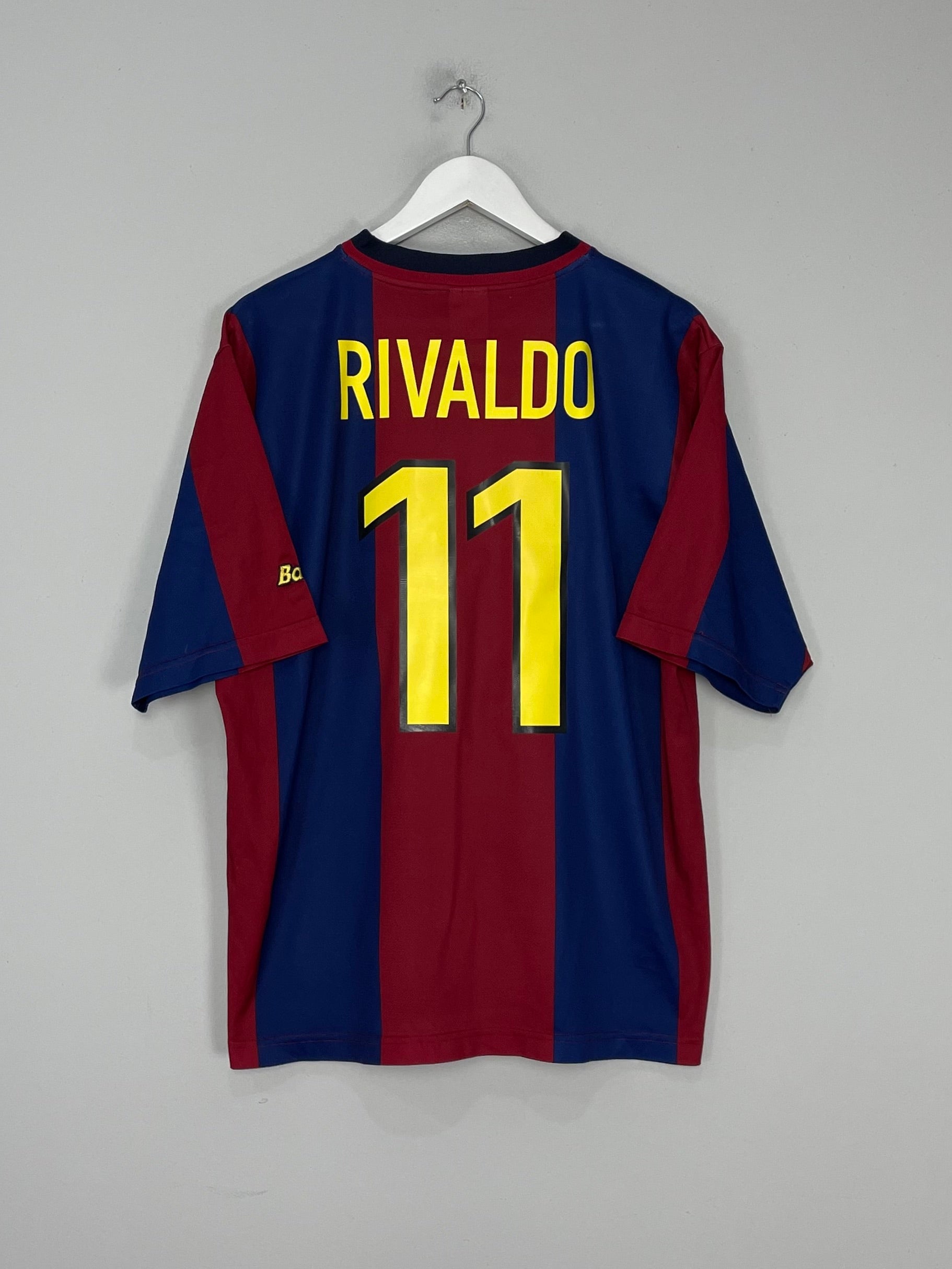 Shop 1998/00 BARCELONA RIVALDO #11 HOME SHIRT (L) NIKE BASIC, classic football shirts, vintage football shirts & retro soccer jerseys at Cult Kits