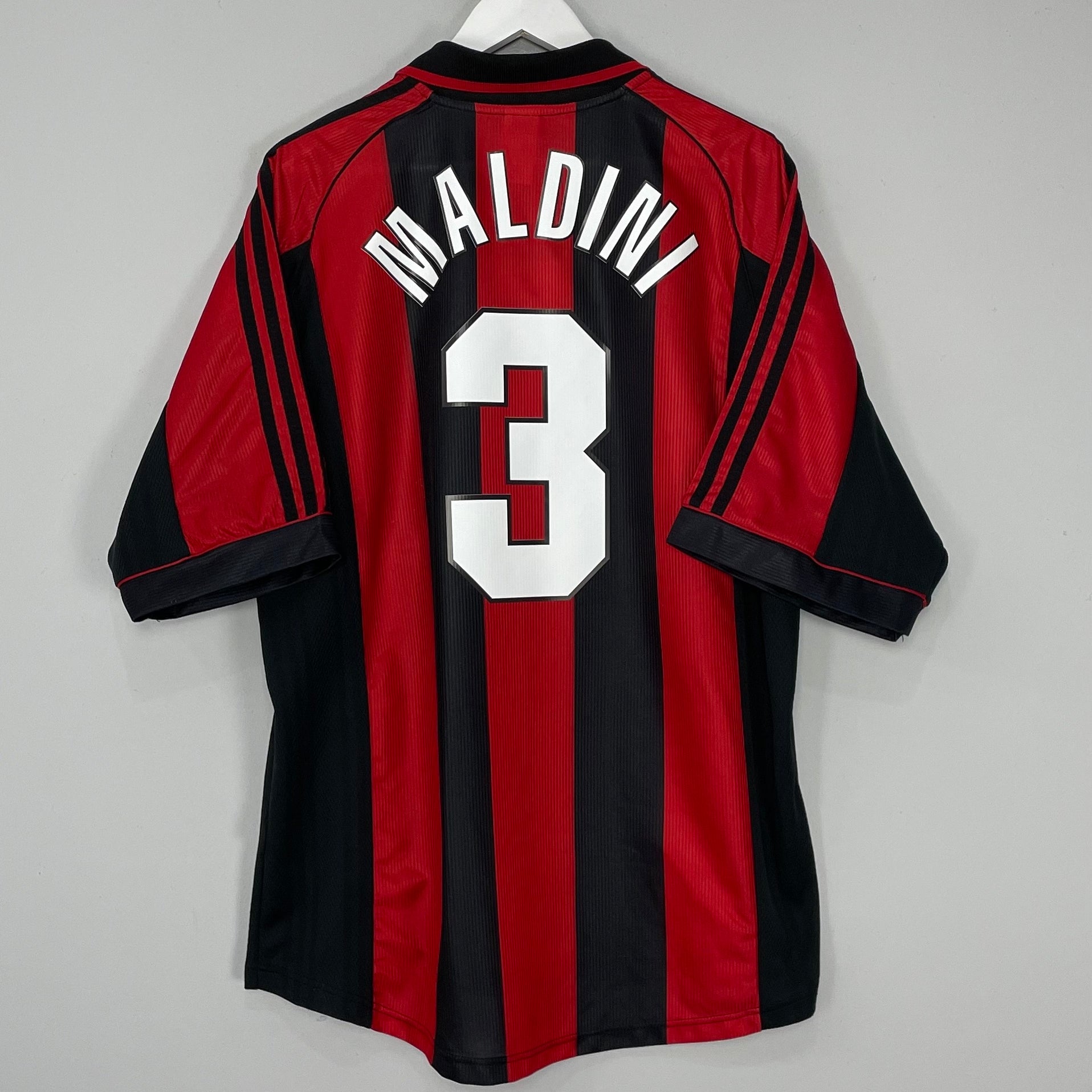 Shop 1998/00 AC MILAN MALDINI #3 HOME SHIRT (XL) ADIDAS, classic football shirts, vintage football shirts & retro soccer jerseys at Cult Kits