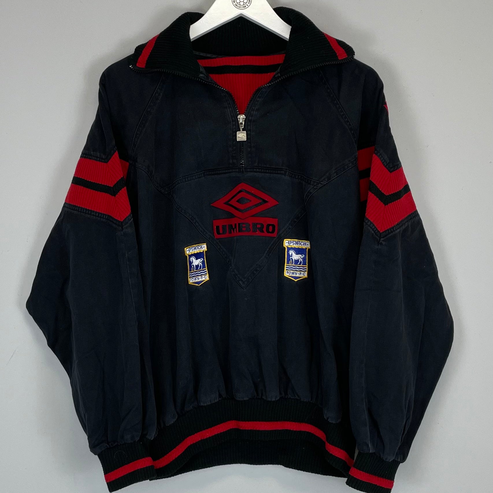 Shop 1993/95 IPSWICH TOWN *PLAYER ISSUE* 1/4 ZIP (M) UMBRO, classic football shirts, vintage football shirts & retro soccer jerseys at Cult Kits