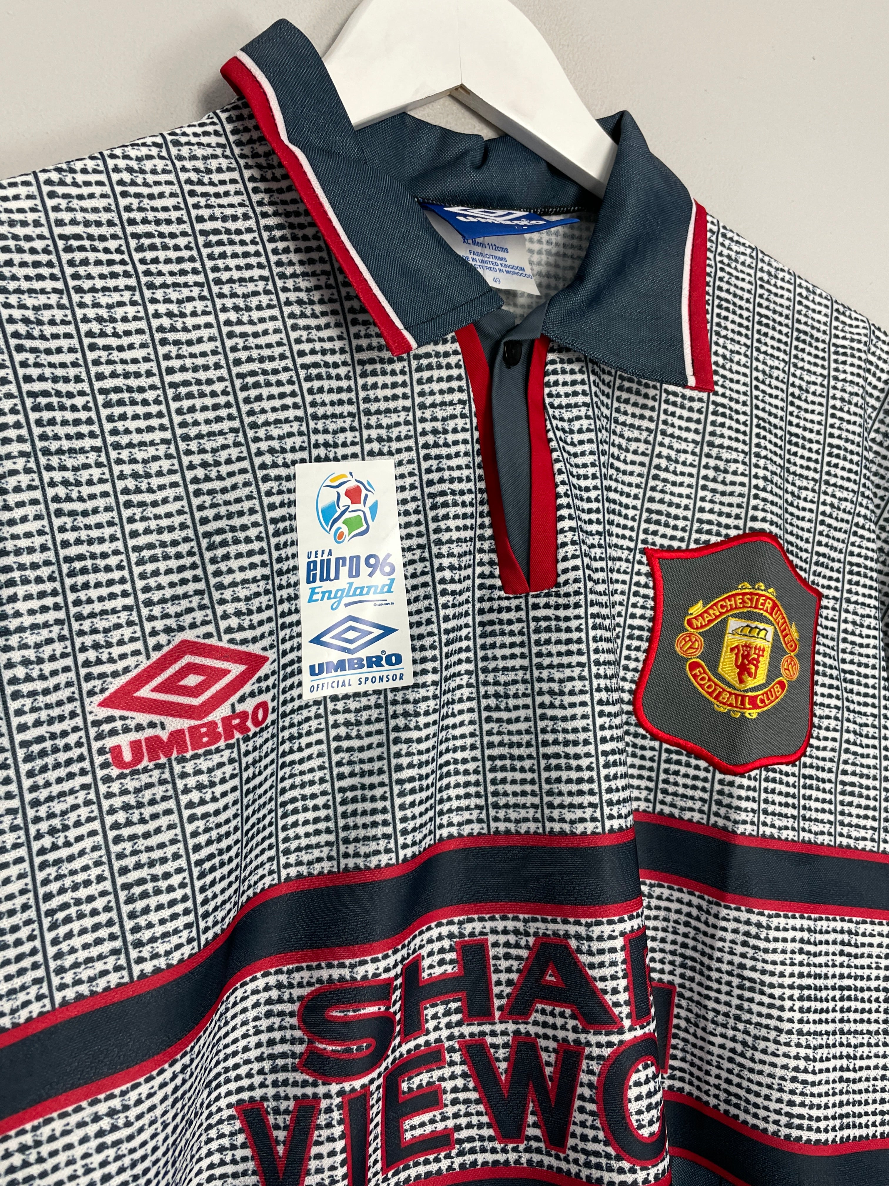 Shop 1995/96 MANCHESTER UNITED CANTONA #7 *BNWT* AWAY SHIRT (XL) UMBRO, classic football shirts, vintage football shirts & retro soccer jerseys at Cult Kits