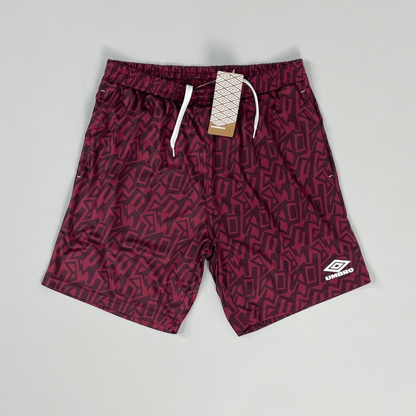 Shop UMBRO *BNWT* CLARET GRAFFITI SHORTS (MULTIPLE SIZES) WITH POCKETS, classic football shirts, vintage football shirts & retro soccer jerseys at Cult Kits