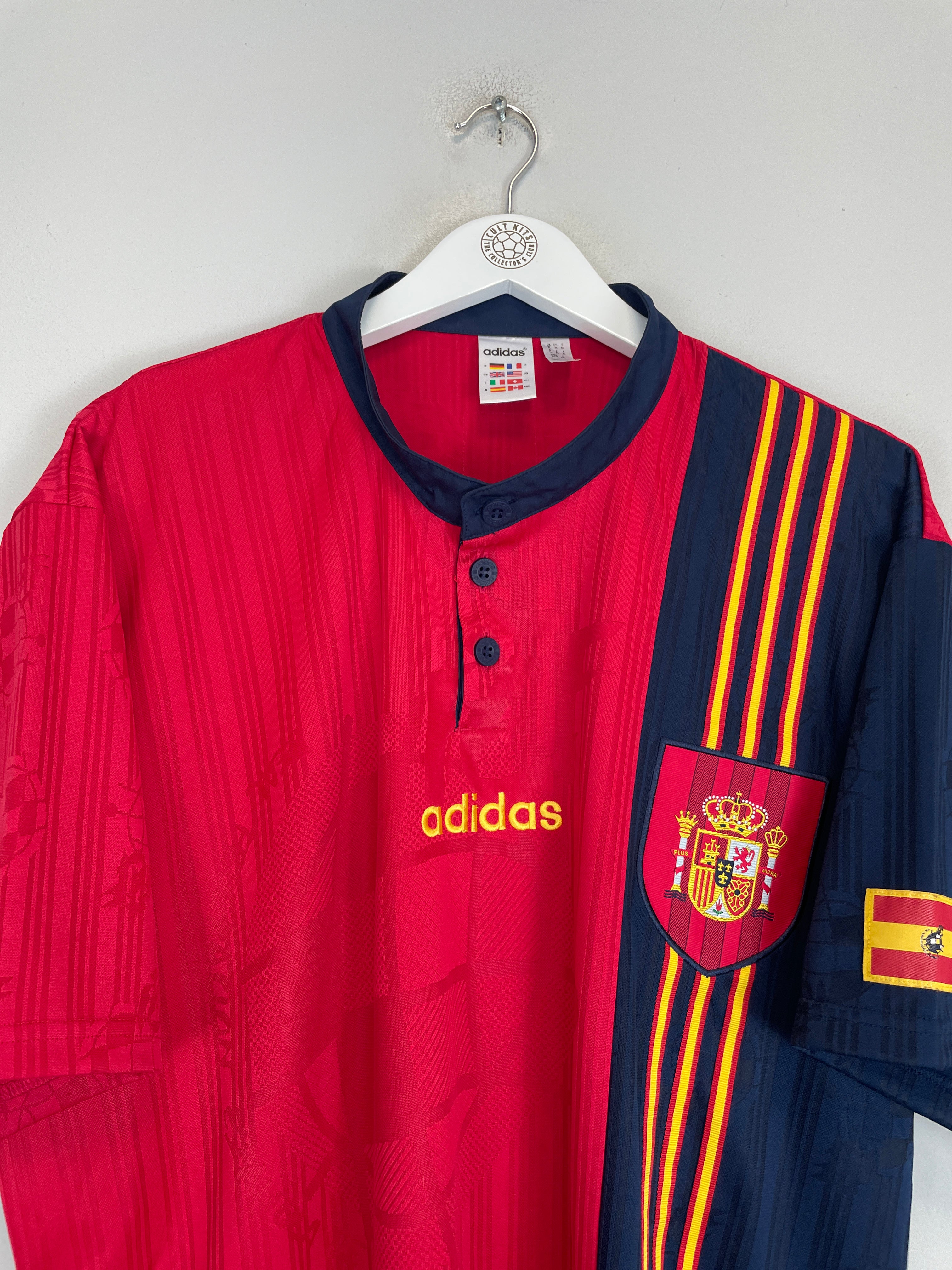 Shop 1996/98 SPAIN ADIDAS ORIGINALS REISSUE HOME SHIRT (XL), classic football shirts, vintage football shirts & retro soccer jerseys at Cult Kits