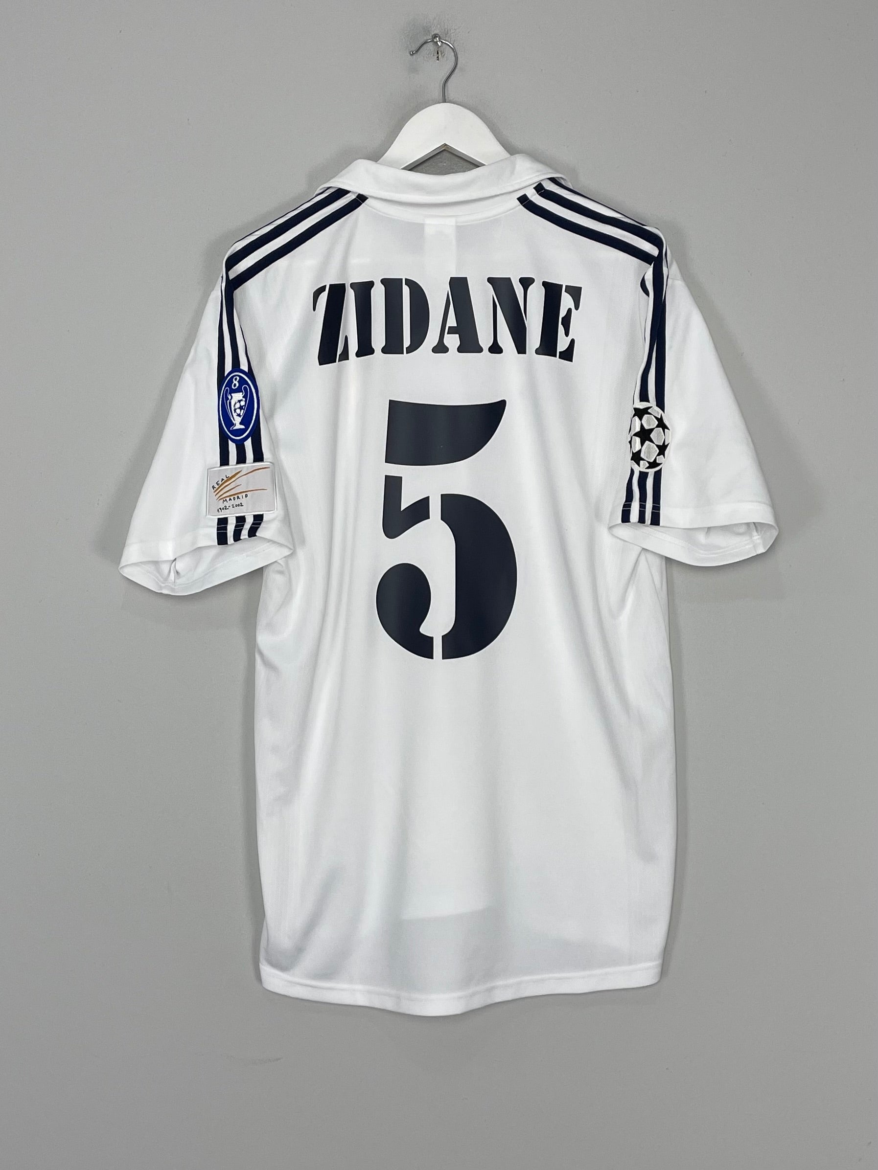 Shop 2001/02 REAL MADRID ZIDANE #5 *CENTENARY* C/L HOME SHIRT (M) ADIDAS, classic football shirts, vintage football shirts & retro soccer jerseys at Cult Kits