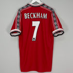 Shop 1998/00 MANCHESTER UNITED BECKHAM #7 HOME SHIRT (XL) UMBRO, classic football shirts, vintage football shirts & retro soccer jerseys at Cult Kits