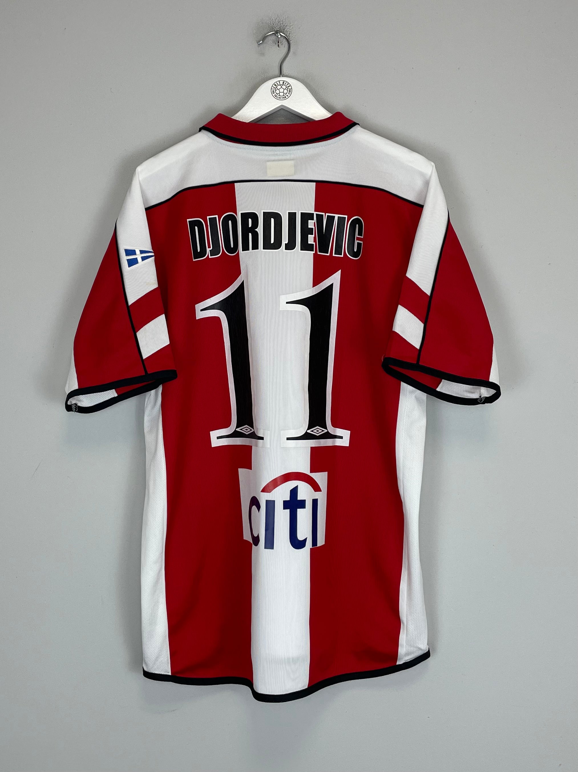 Shop 2003/04 OLYMPIACOS DJORDEVIC #11 HOME SHIRT (XL) UMBRO, classic football shirts, vintage football shirts & retro soccer jerseys at Cult Kits