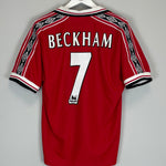 Shop 1998/99 MANCHESTER UNITED BECKHAM #7 HOME SHIRT (M) UMBRO, classic football shirts, vintage football shirts & retro soccer jerseys at Cult Kits