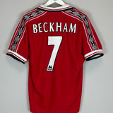 Shop 1998/99 MANCHESTER UNITED BECKHAM #7 HOME SHIRT (M) UMBRO, classic football shirts, vintage football shirts & retro soccer jerseys at Cult Kits
