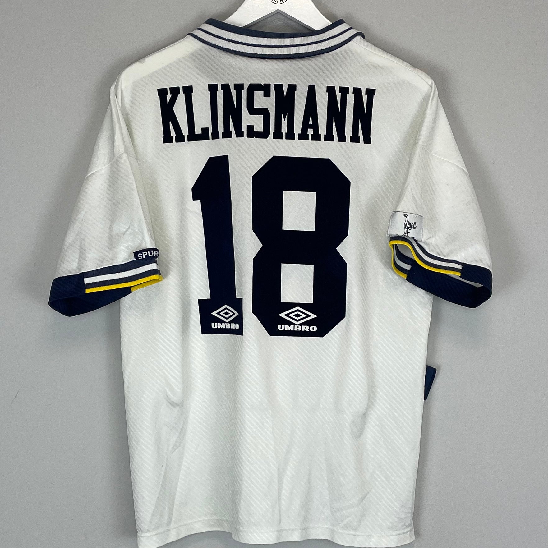 Shop 1993/95 TOTTENHAM KLINSMANN #18 HOME SHIRT (M) UMBRO, classic football shirts, vintage football shirts & retro soccer jerseys at Cult Kits