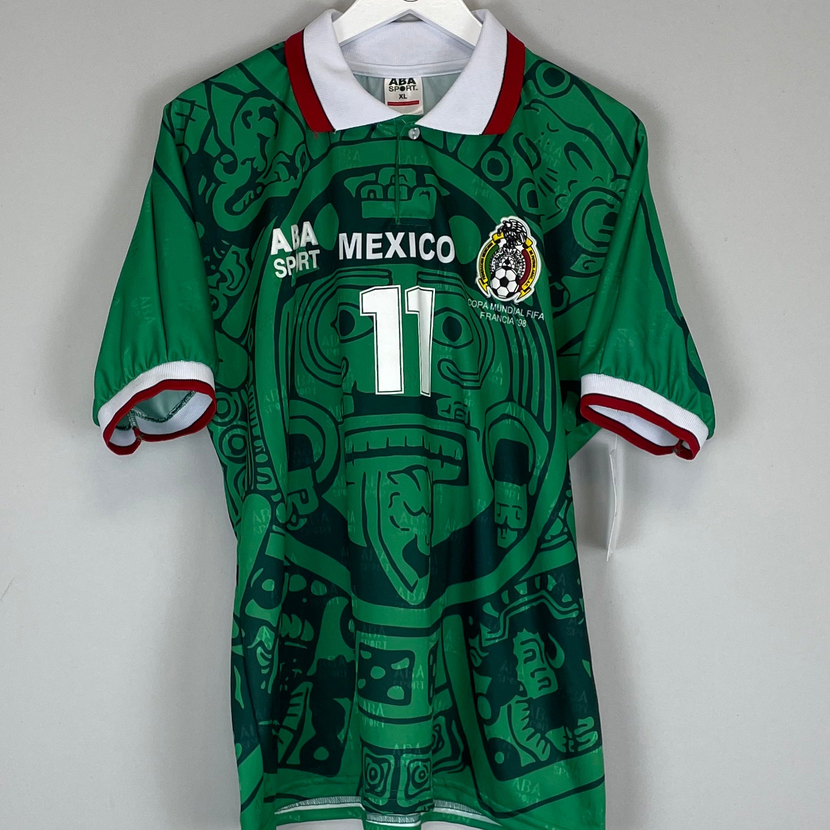 Shop 1998 MEXICO BLANCO #11 *REISSUE* BNWT HOME SHIRT (XL) ABA SPORT, classic football shirts, vintage football shirts & retro soccer jerseys at Cult Kits