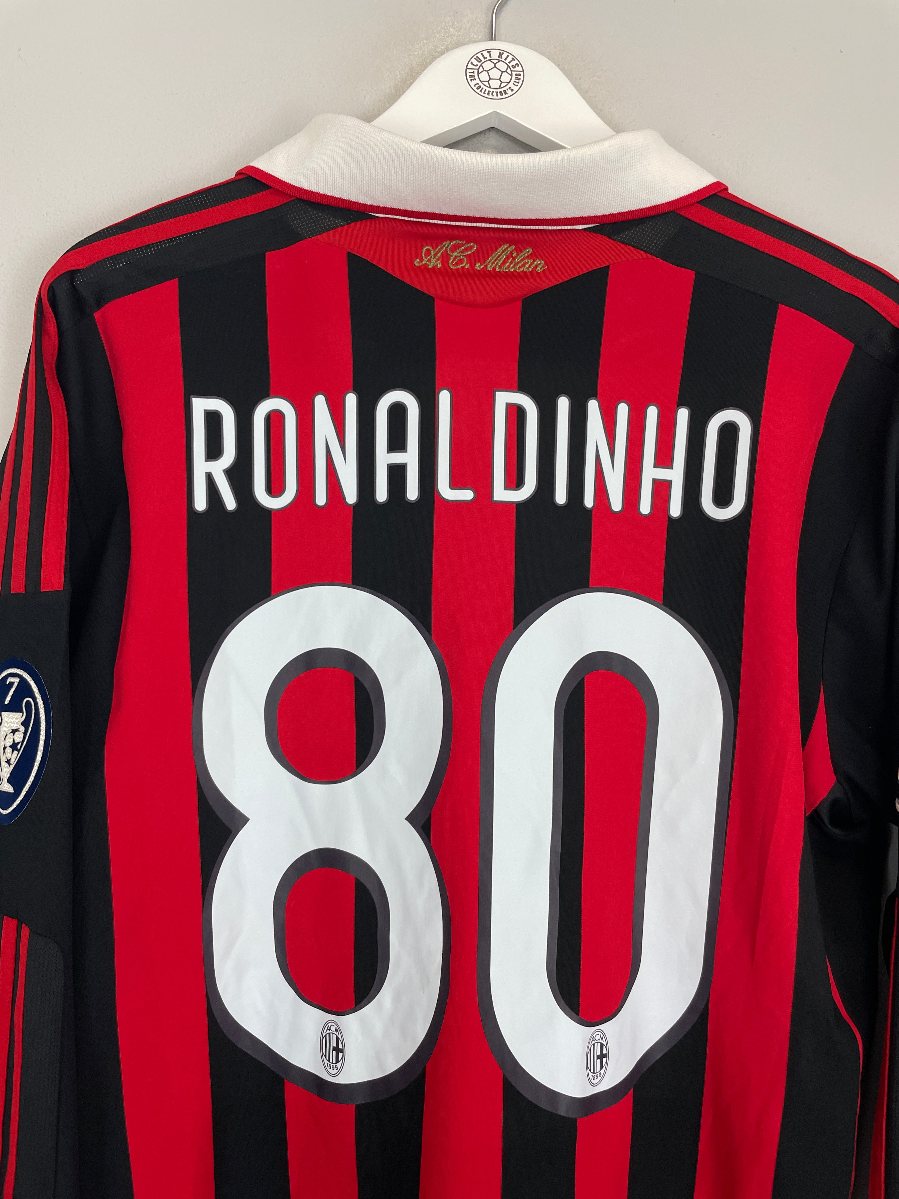 Shop 2009/10 AC MILAN RONALDINHO #80 C/L L/S HOME SHIRT (L) ADIDAS, classic football shirts, vintage football shirts & retro soccer jerseys at Cult Kits