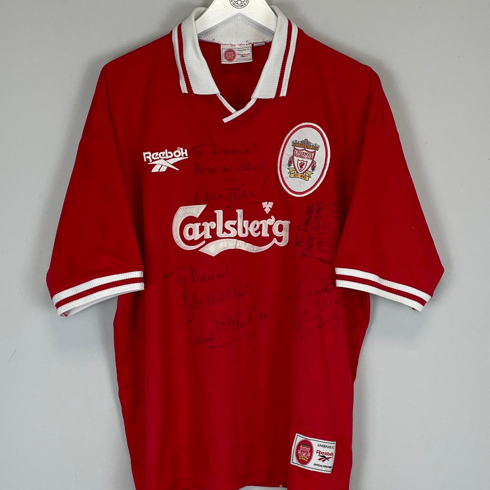 Shop 1996/98 LIVERPOOL *SIGNED* HOME SHIRT (XL) REEBOK, classic football shirts, vintage football shirts & retro soccer jerseys at Cult Kits