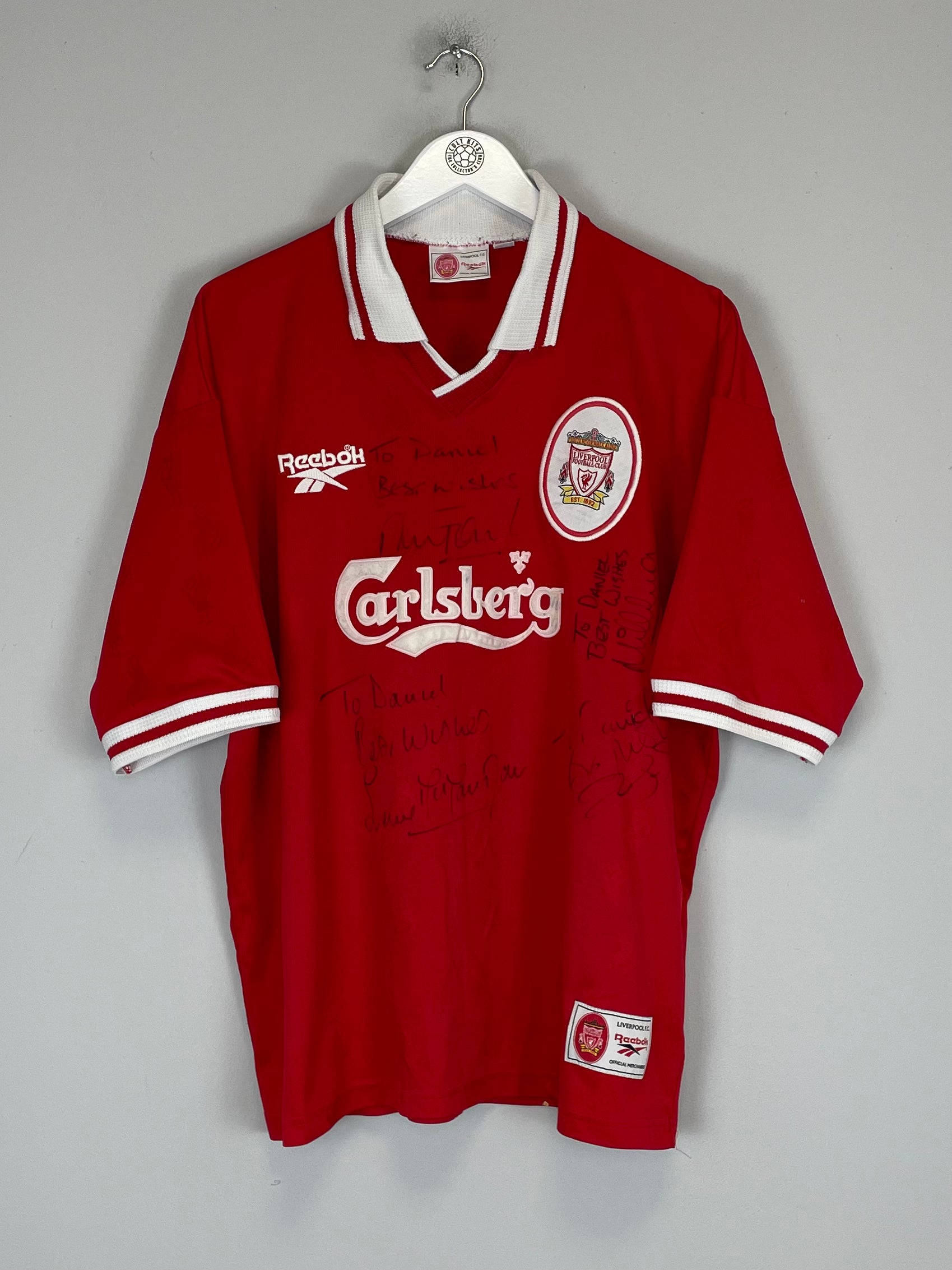 Shop 1996/98 LIVERPOOL *SIGNED* HOME SHIRT (XL) REEBOK, classic football shirts, vintage football shirts & retro soccer jerseys at Cult Kits