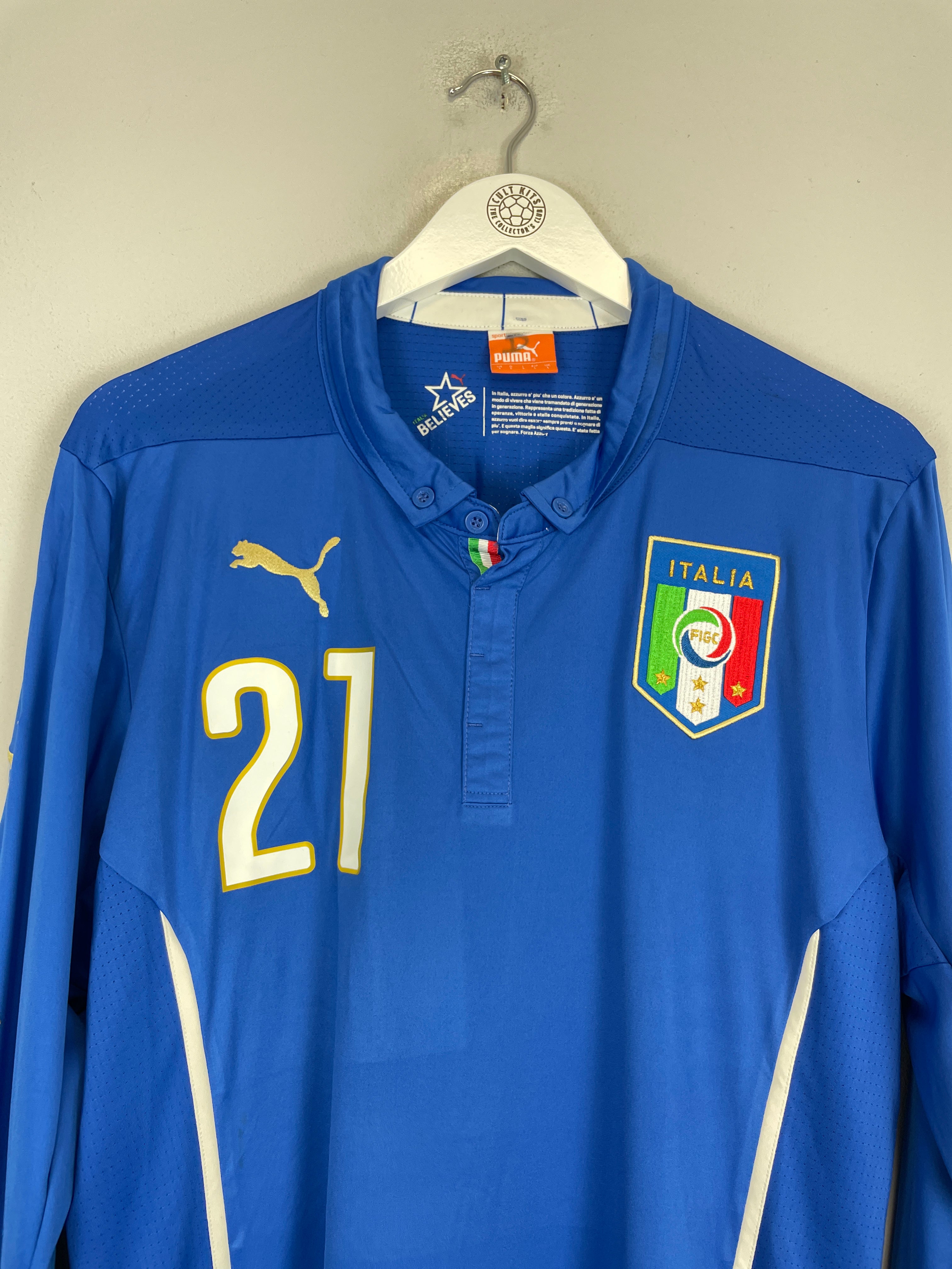 Shop 2014/15 ITALY PIRLO #21 L/S HOME SHIRT (L) PUMA, classic football shirts, vintage football shirts & retro soccer jerseys at Cult Kits