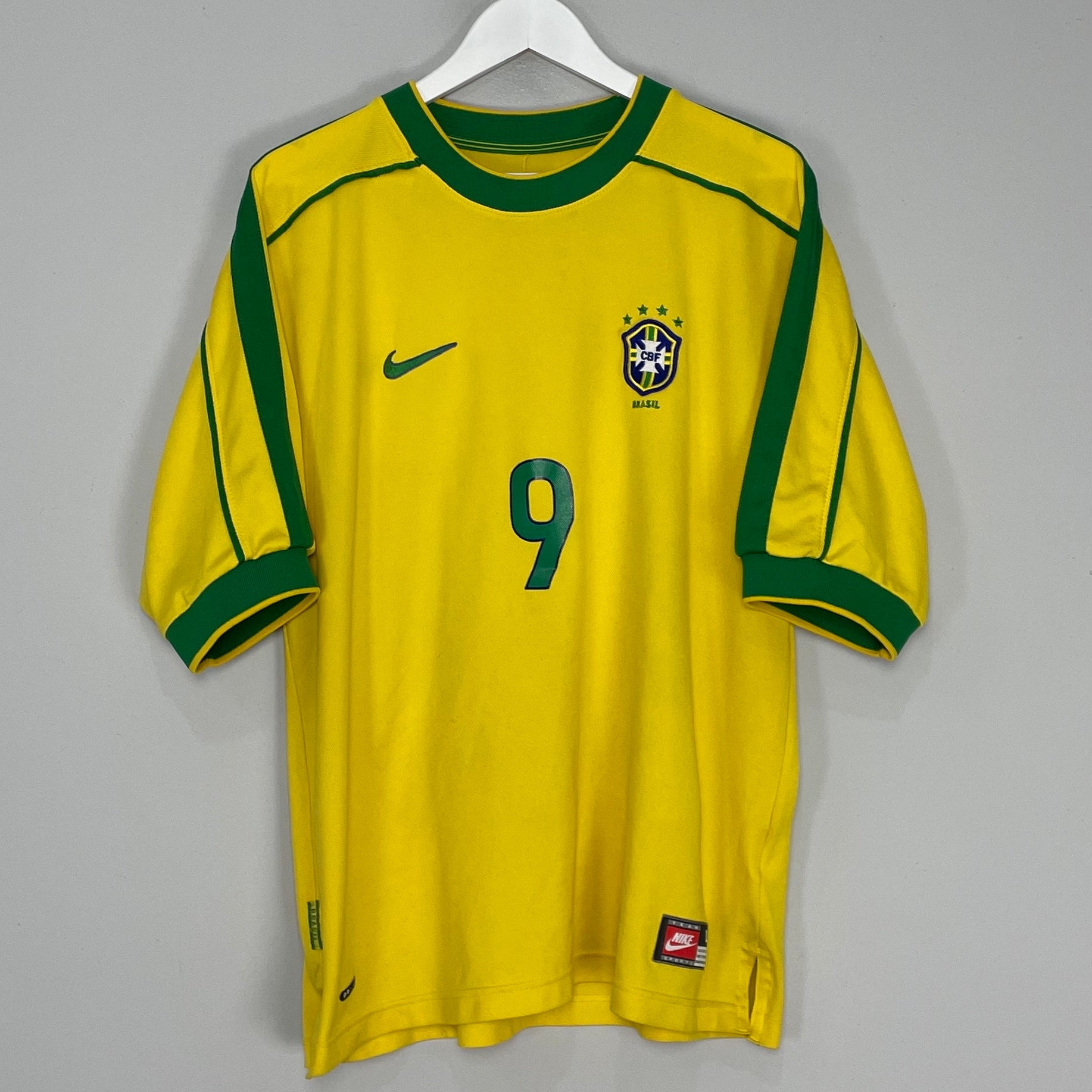 Shop 1998/00 BRAZIL RONALDO #9 HOME SHIRT (L) NIKE, classic football shirts, vintage football shirts & retro soccer jerseys at Cult Kits