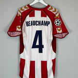 2008/09 AALBORG BEAUCHAMP #4 *MATCH WORN vs MANCHESTER UNITED* HOME SHIRT (XL) HUMMEL