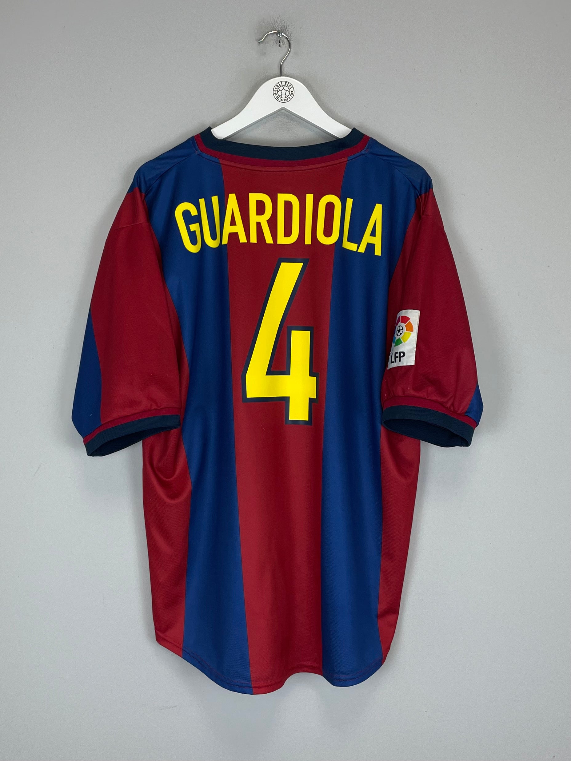 Shop 1998/00 BARCELONA GUARDIOLA #4 HOME SHIRT (XL) NIKE, classic football shirts, vintage football shirts & retro soccer jerseys at Cult Kits