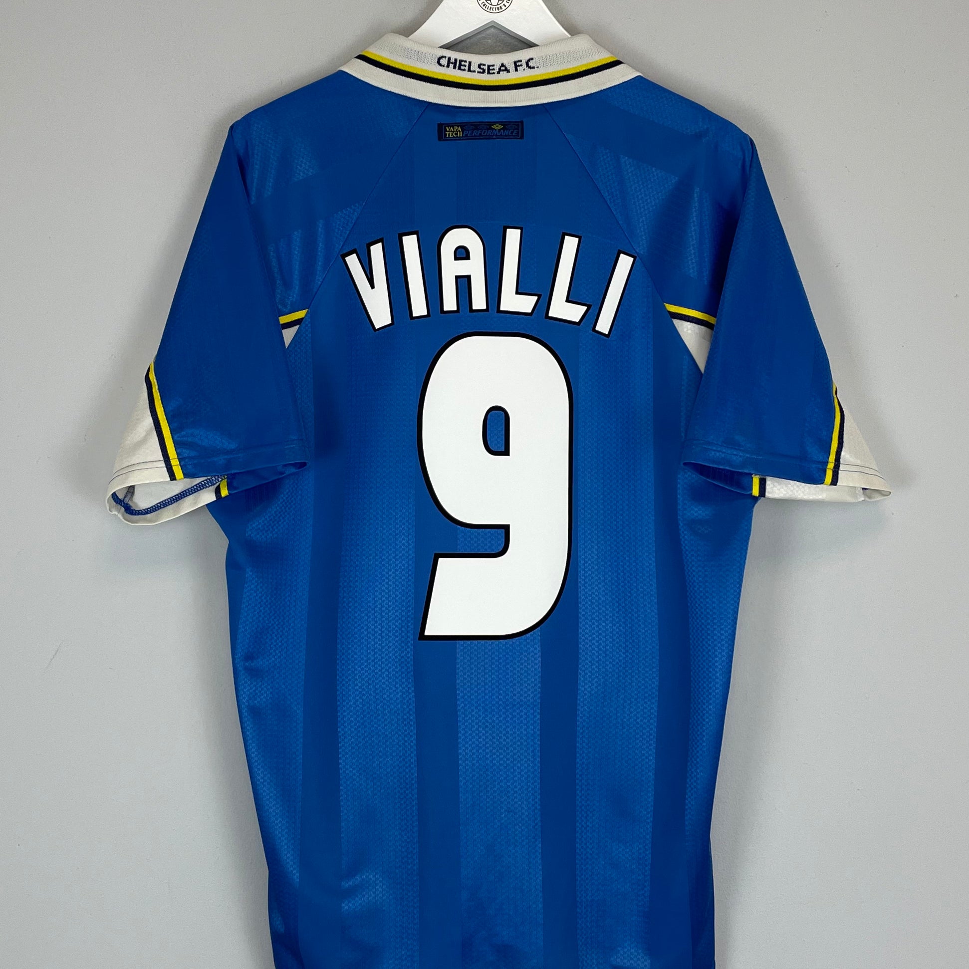 Shop 1997/99 CHELSEA VIALLI #9 HOME SHIRT (L) UMBRO, classic football shirts, vintage football shirts & retro soccer jerseys at Cult Kits