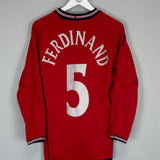 Shop 2002/04 ENGLAND FERDINAND #5 L/S AWAY SHIRT (S) UMBRO, classic football shirts, vintage football shirts & retro soccer jerseys at Cult Kits