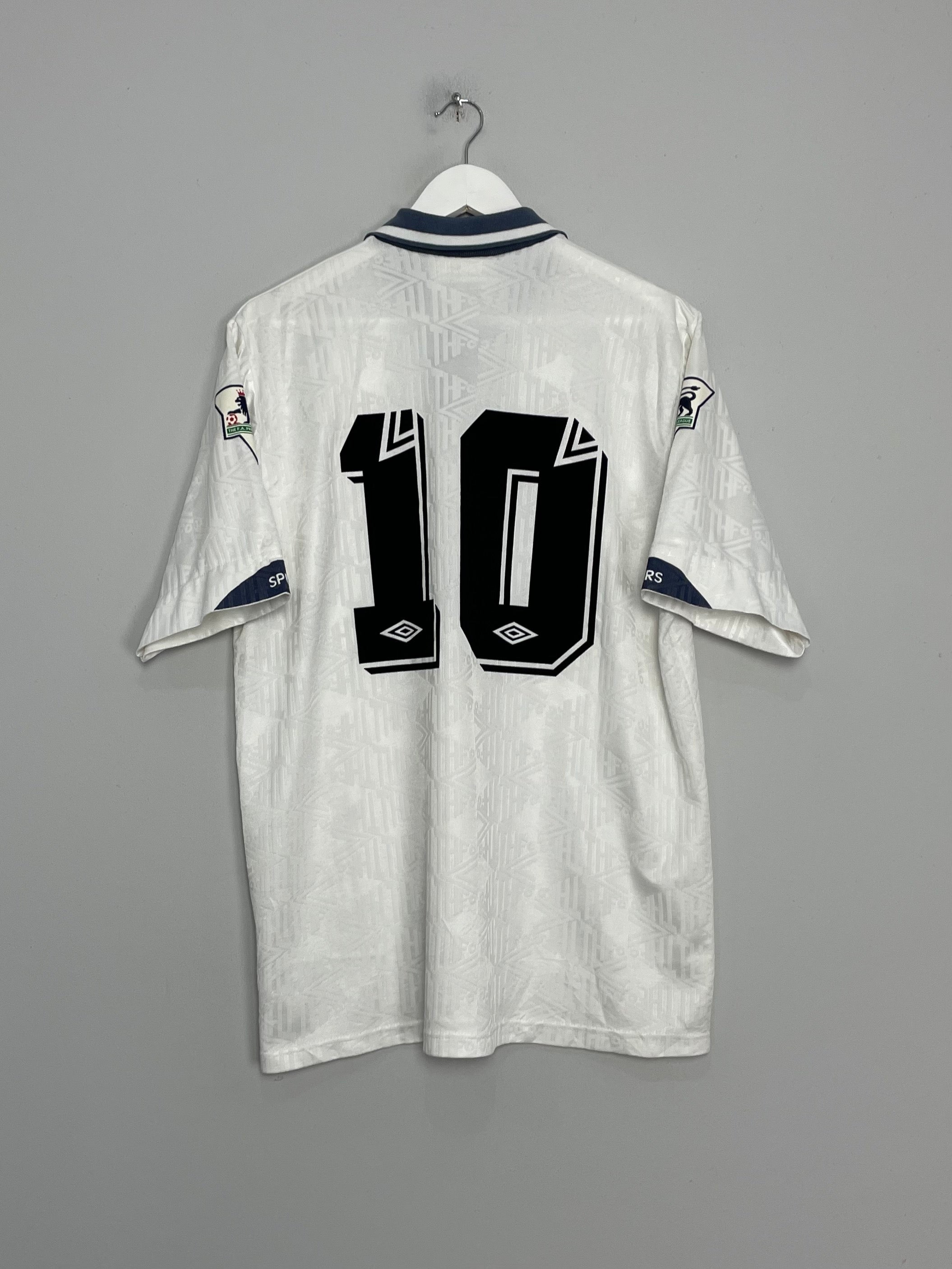 Shop 1991/93 TOTTENHAM #10 SHERINGHAM HOME SHIRT (XL) UMBRO, classic football shirts, vintage football shirts & retro soccer jerseys at Cult Kits