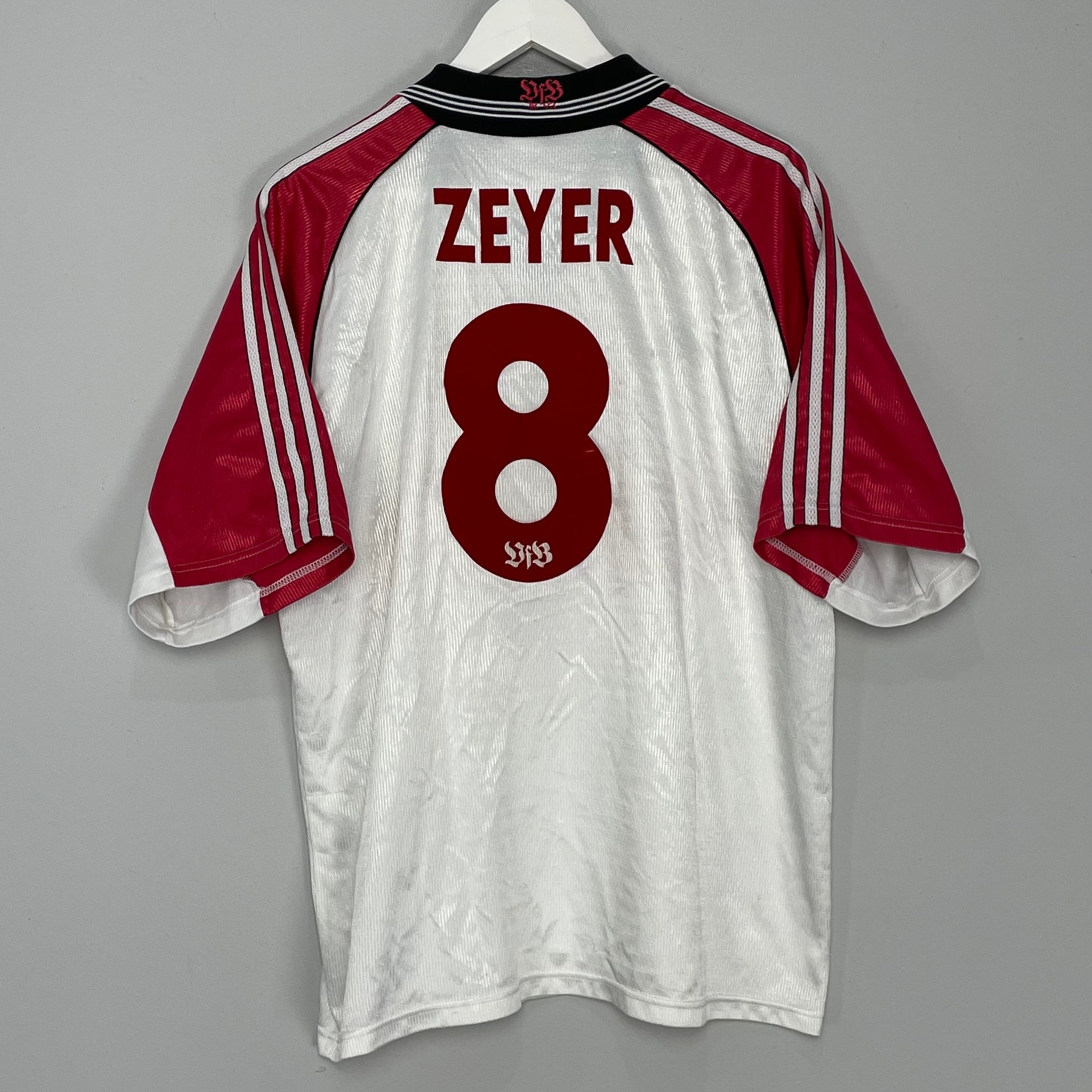 Shop 1997/98 STUTTGART ZEYER #8 HOME SHIRT (L) ADIDAS, classic football shirts, vintage football shirts & retro soccer jerseys at Cult Kits