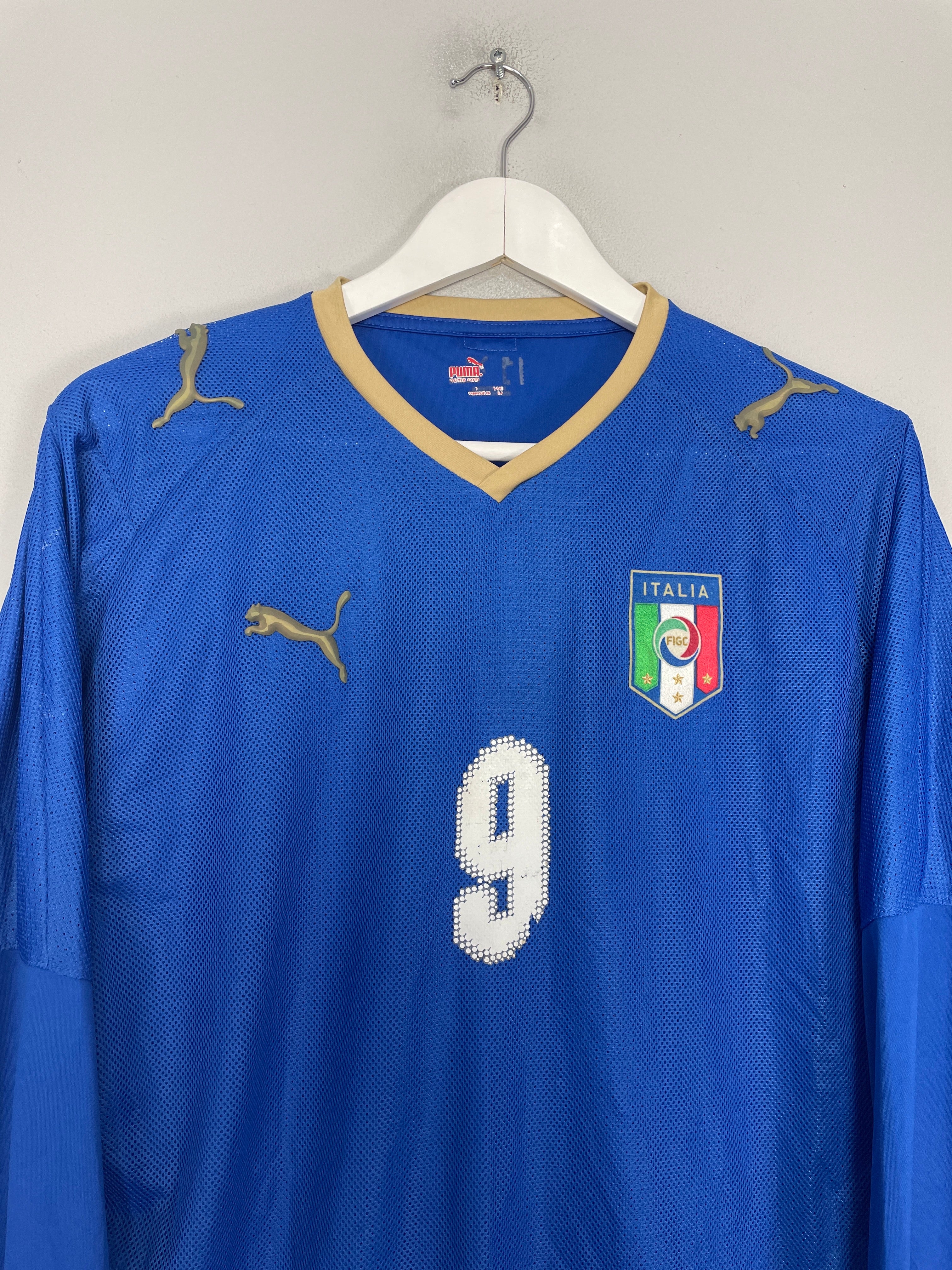 Shop 2007/08 ITALY TONI #9 *MATCH ISSUED + SIGNED* L/S HOME SHIRT (L) PUMA, classic football shirts, vintage football shirts & retro soccer jerseys at Cult Kits