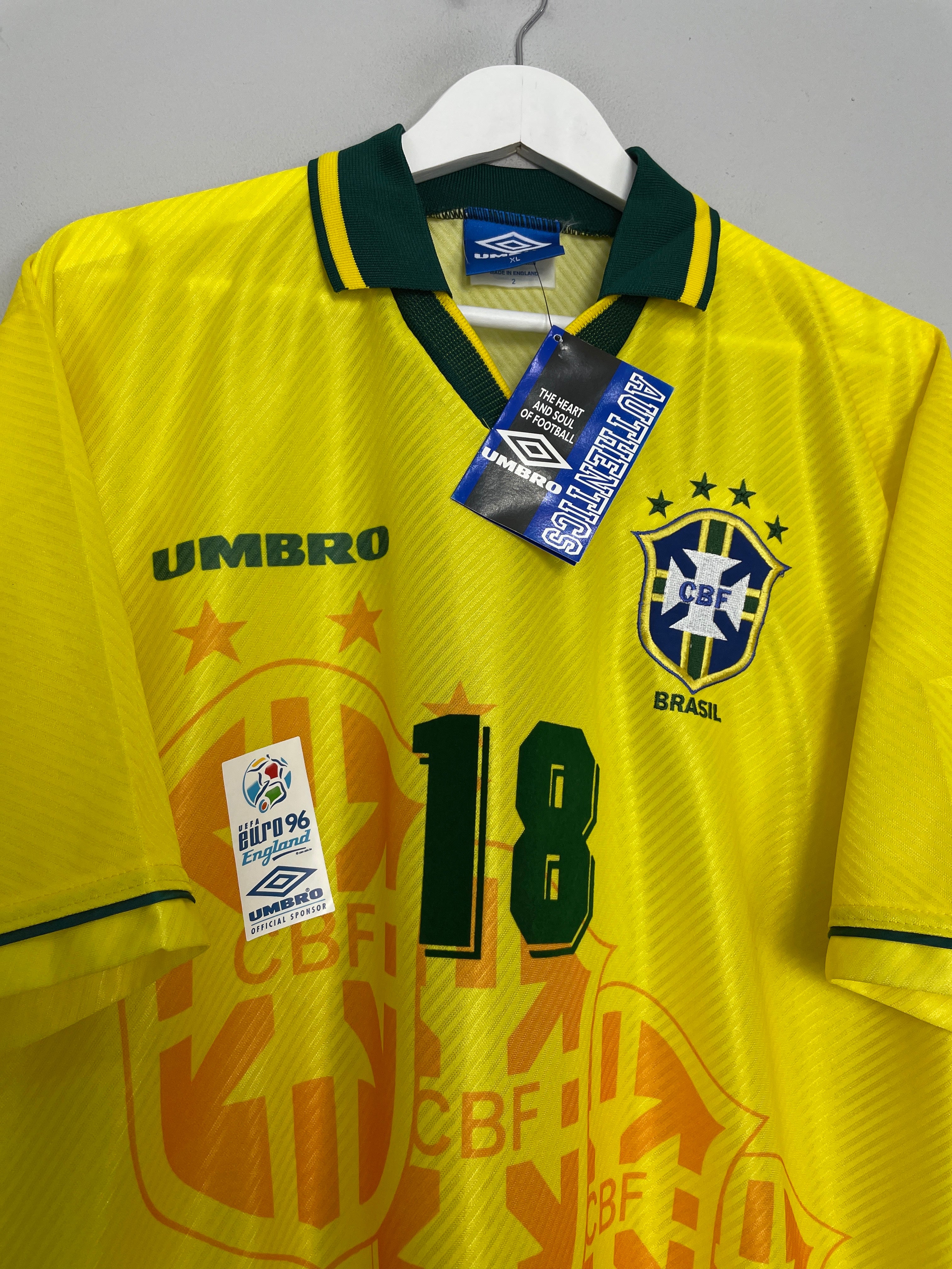 Shop 1994/96 BRAZIL RONALDINHO #18 *BNWT* HOME SHIRT (XL) UMBRO, classic football shirts, vintage football shirts & retro soccer jerseys at Cult Kits