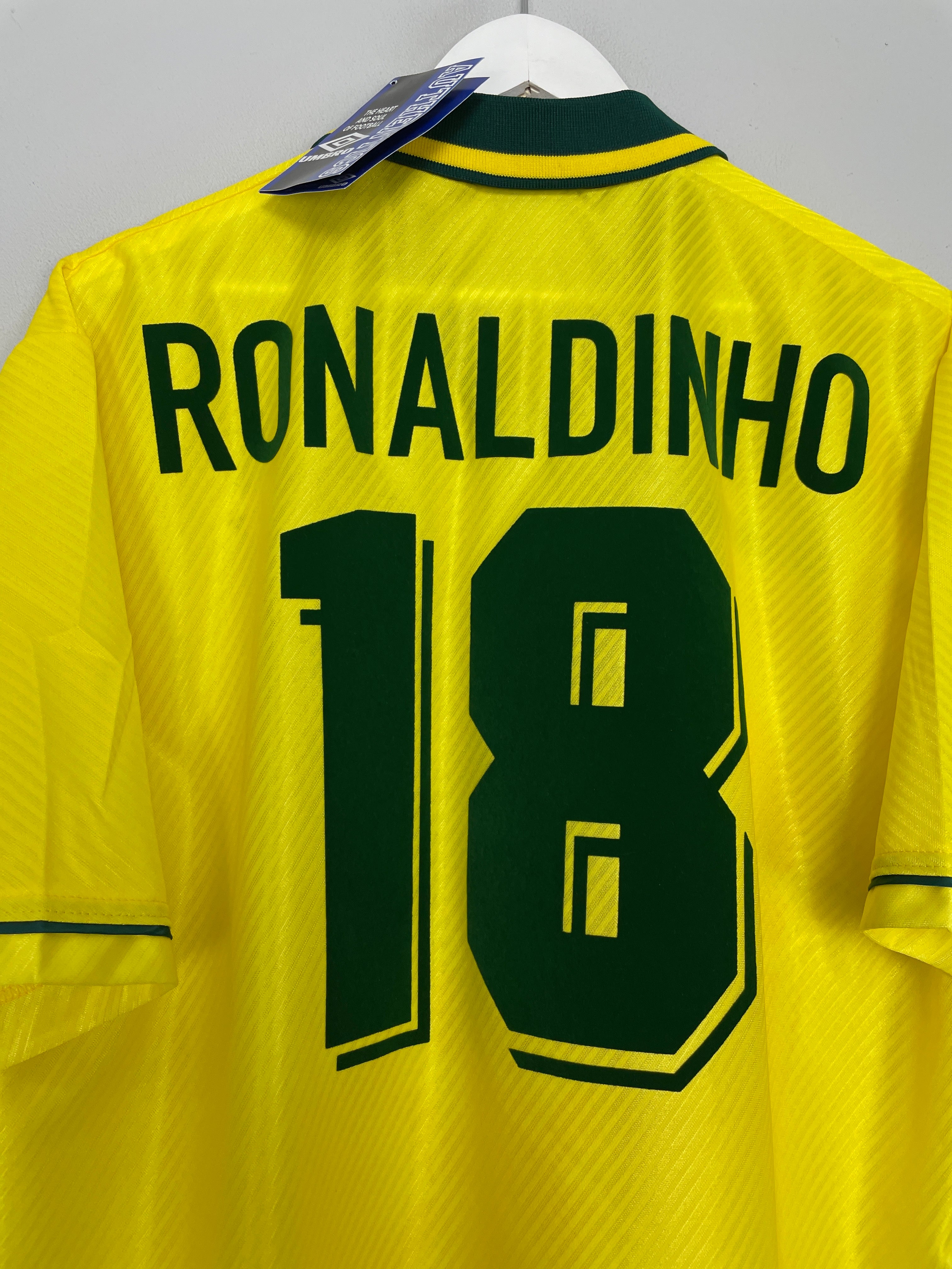 Shop 1994/96 BRAZIL RONALDINHO #18 *BNWT* HOME SHIRT (XL) UMBRO, classic football shirts, vintage football shirts & retro soccer jerseys at Cult Kits