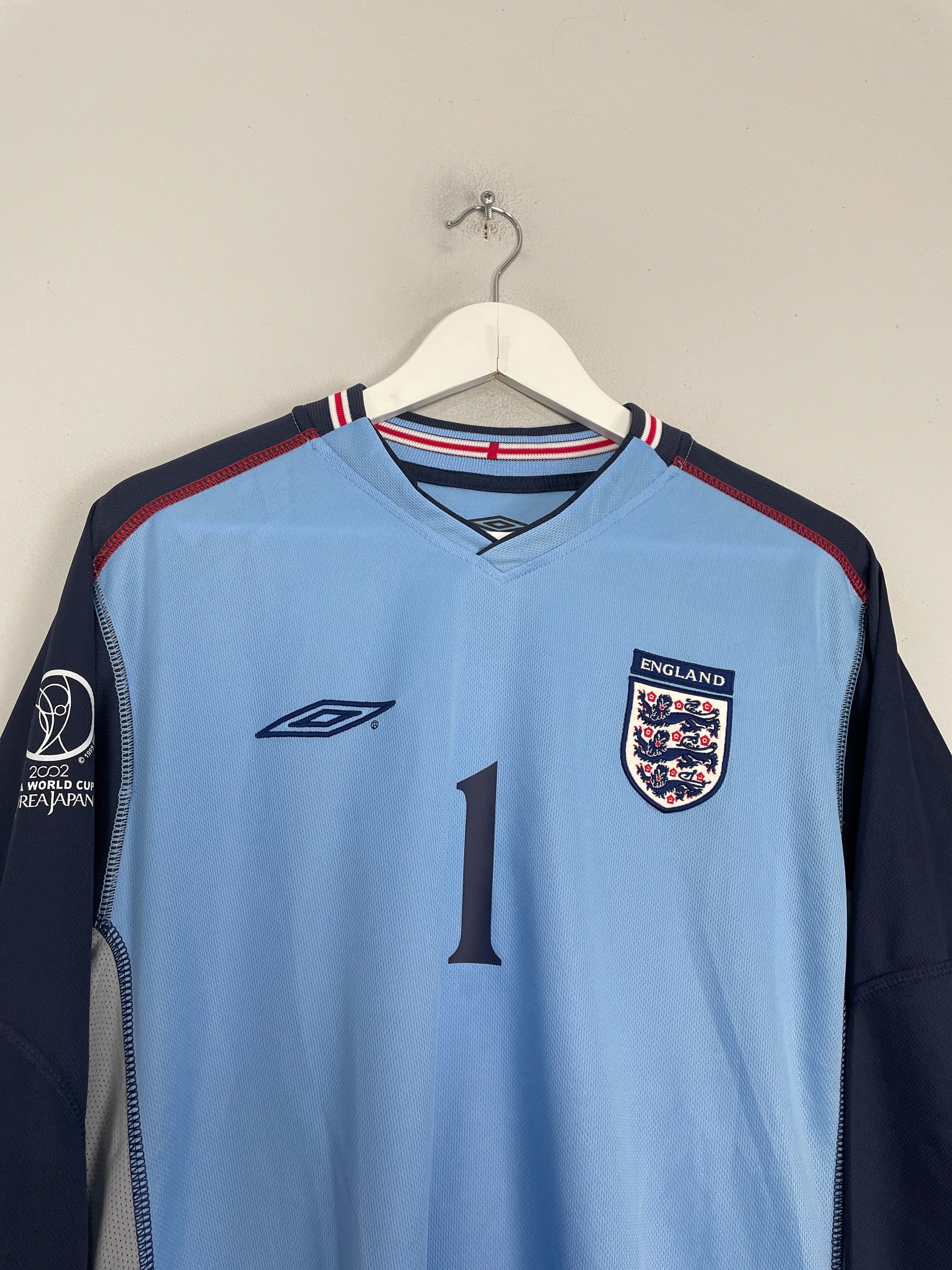 Shop 2002/03 ENGLAND SEAMAN #1 GK SHIRT (L) UMBRO, classic football shirts, vintage football shirts & retro soccer jerseys at Cult Kits