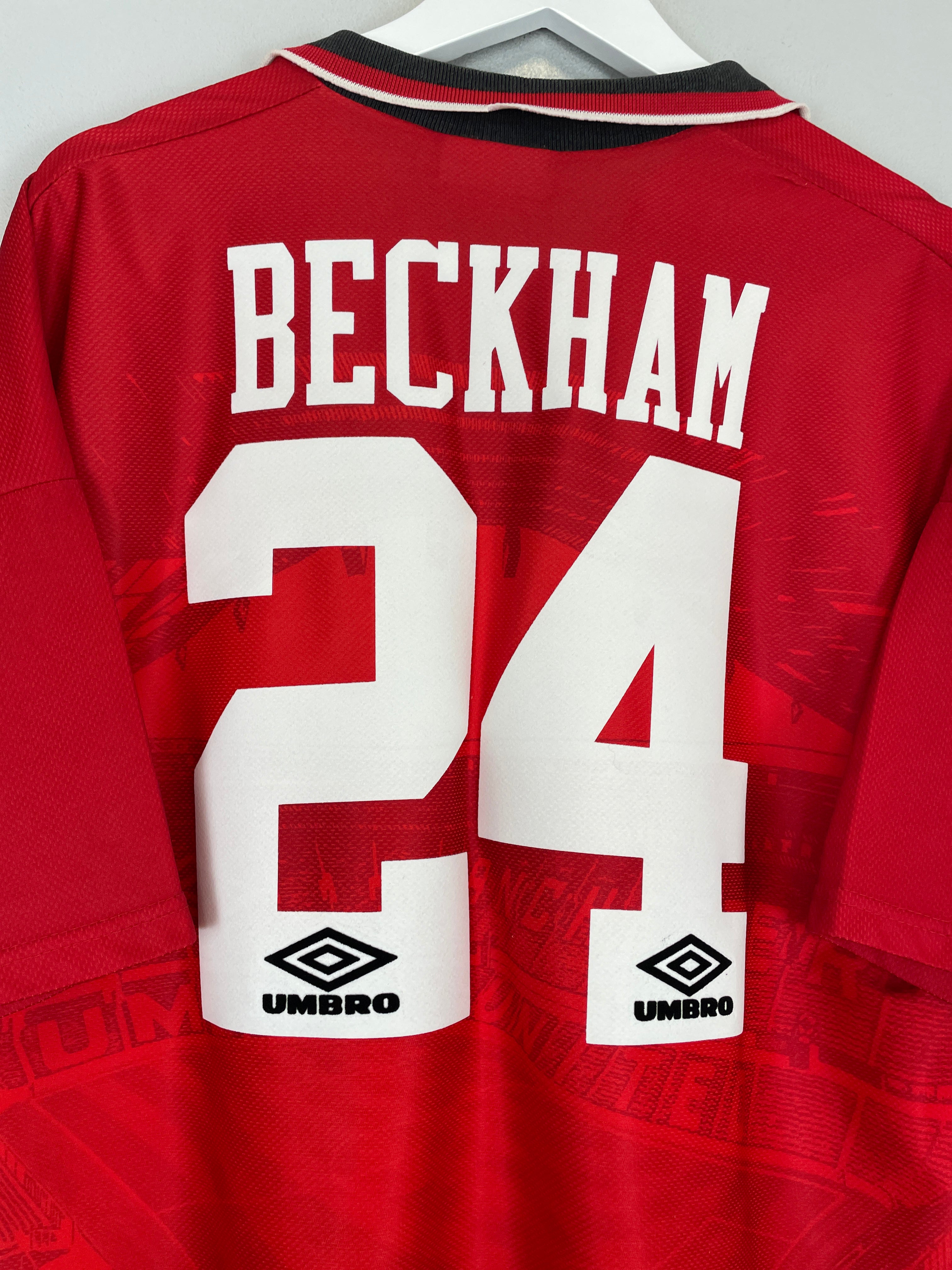 1994/96 MANCHESTER UNITED BECKHAM #24 HOME SHIRT (XXL) UMBRO 1994/96 MANCHESTER UNITED BECKHAM #24 HOME SHIRT (XXL) UMBRO