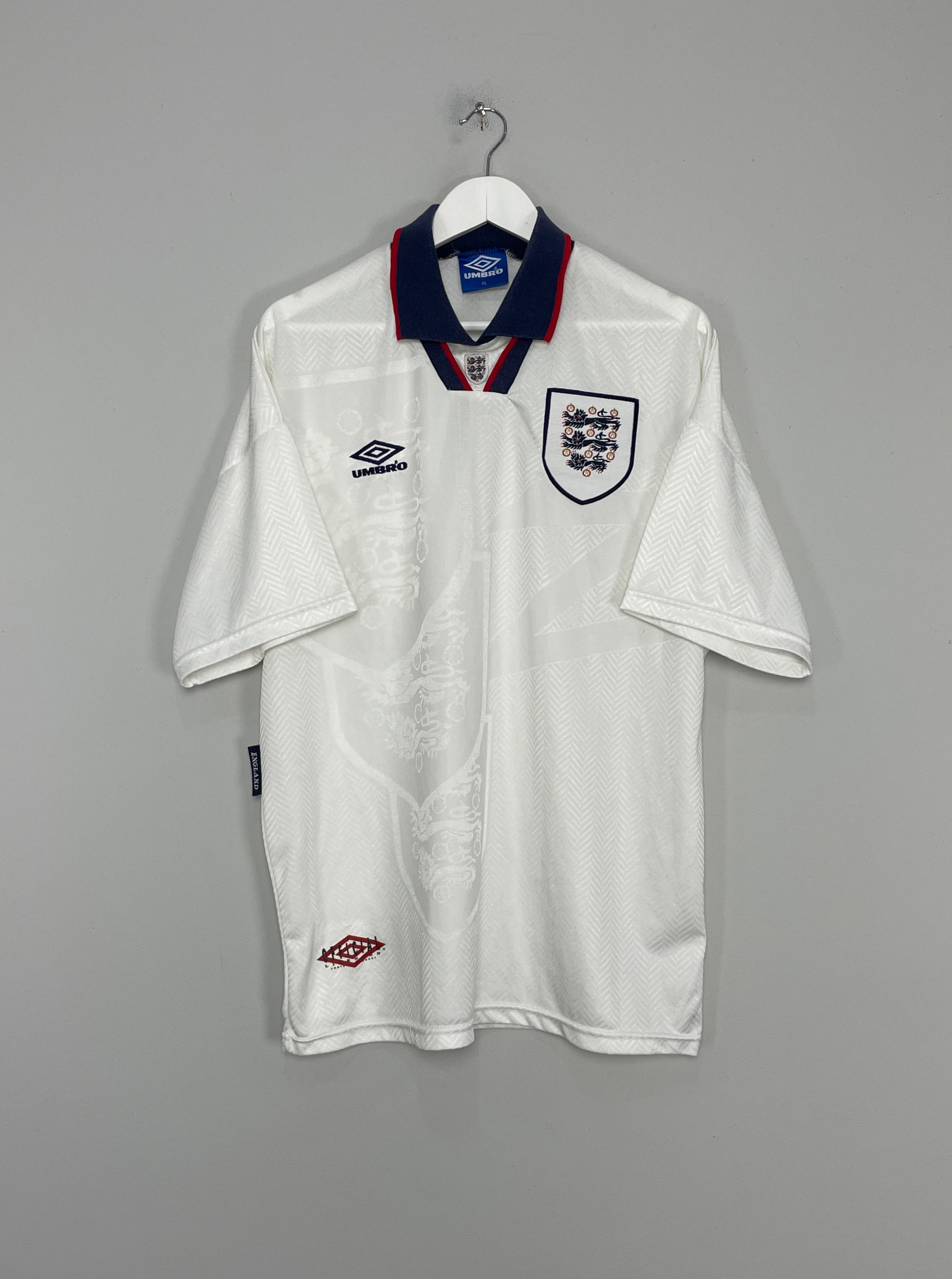 Shop 1993/95 ENGLAND HOME SHIRT (XL) UMBRO, classic football shirts, vintage football shirts & retro soccer jerseys at Cult Kits