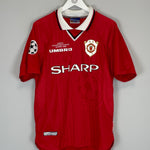 Shop 1999/00 MANCHESTER UNITED BECKHAM #7 *CL WINNERS* HOME SHIRT (M) UMBRO, classic football shirts, vintage football shirts & retro soccer jerseys at Cult Kits