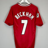 Shop 1999/00 MANCHESTER UNITED BECKHAM #7 *CL WINNERS* HOME SHIRT (M) UMBRO, classic football shirts, vintage football shirts & retro soccer jerseys at Cult Kits