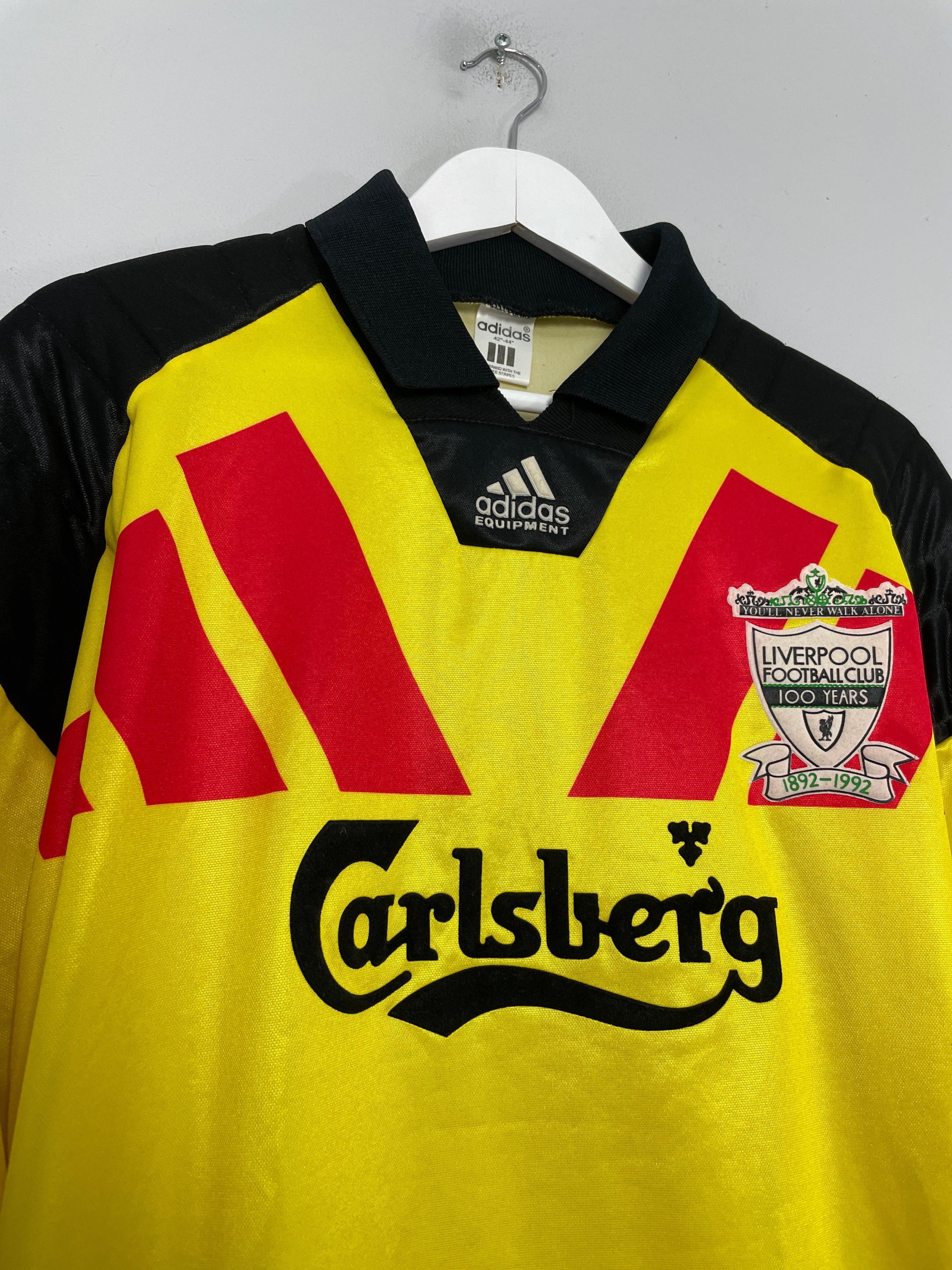 Shop 1992/93 LIVERPOOL *CENTENARY* GK SHIRT (L) ADIDAS, classic football shirts, vintage football shirts & retro soccer jerseys at Cult Kits
