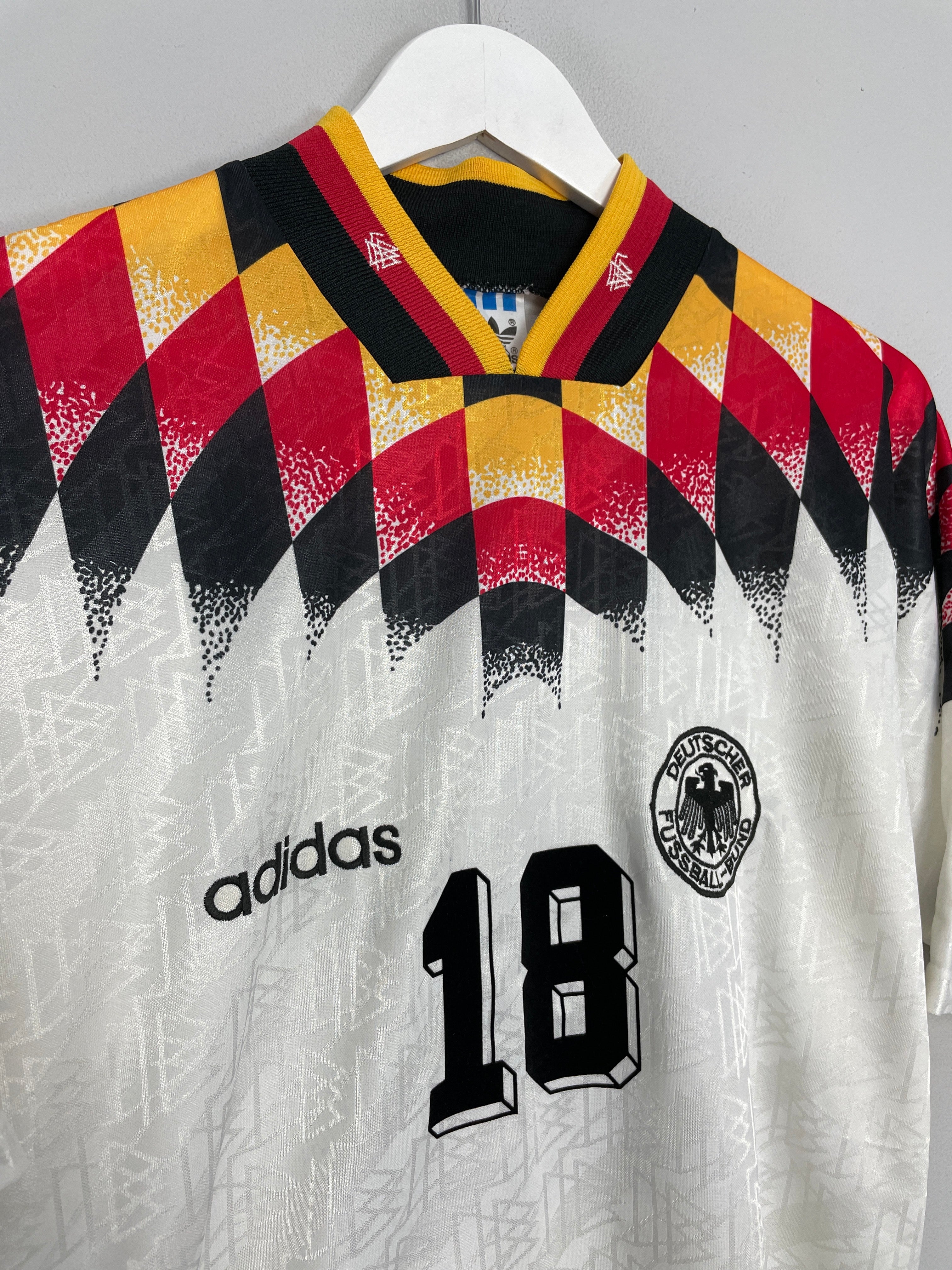 Shop 1994/96 GERMANY KLINSMANN #18 HOME SHIRT (M) ADIDAS, classic football shirts, vintage football shirts & retro soccer jerseys at Cult Kits