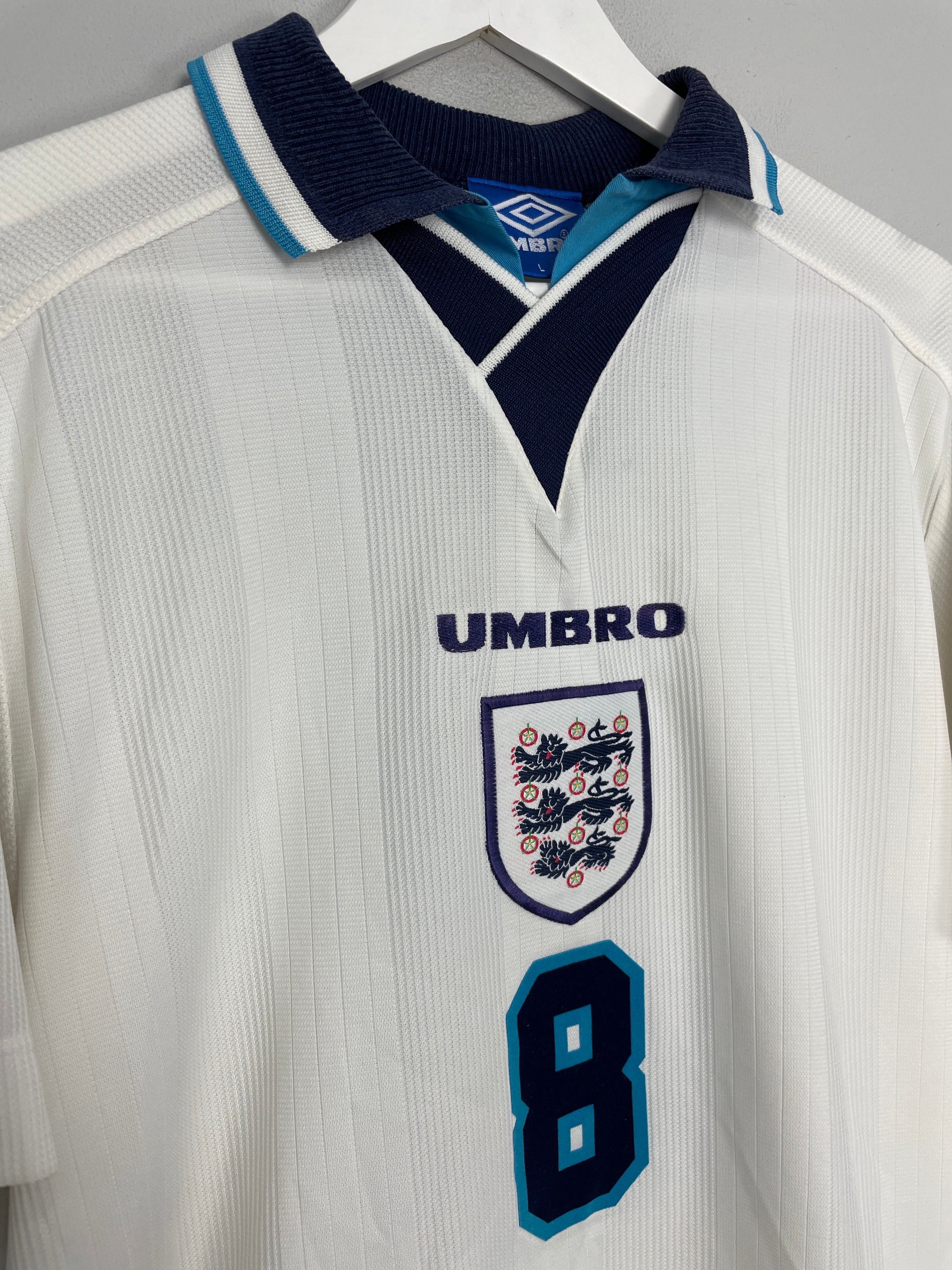Shop 1995/97 ENGLAND GASCOIGNE #8 HOME SHIRT (L) UMBRO, classic football shirts, vintage football shirts & retro soccer jerseys at Cult Kits