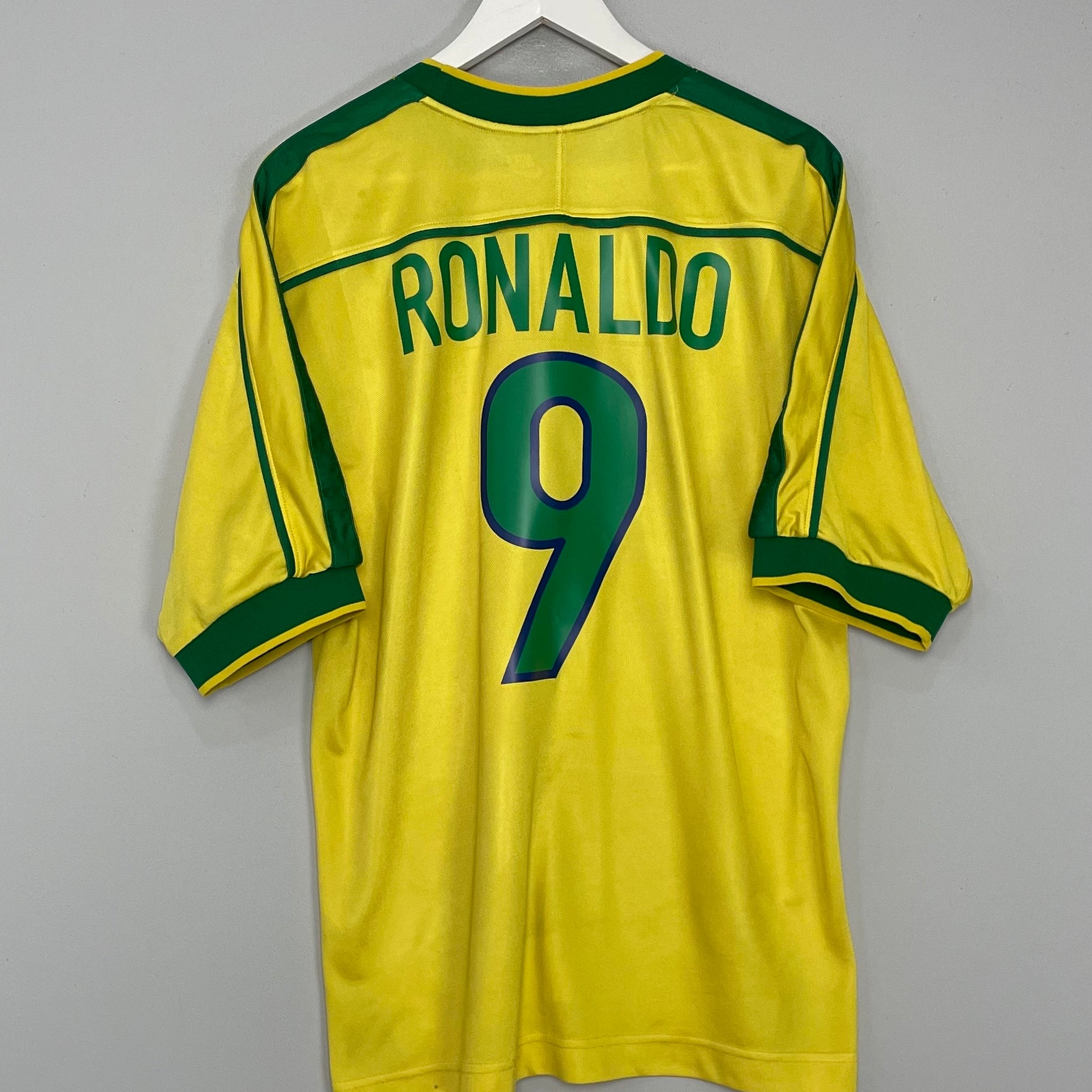 Shop 1998/00 BRAZIL RONALDO #9 HOME SHIRT (L) NIKE, classic football shirts, vintage football shirts & retro soccer jerseys at Cult Kits