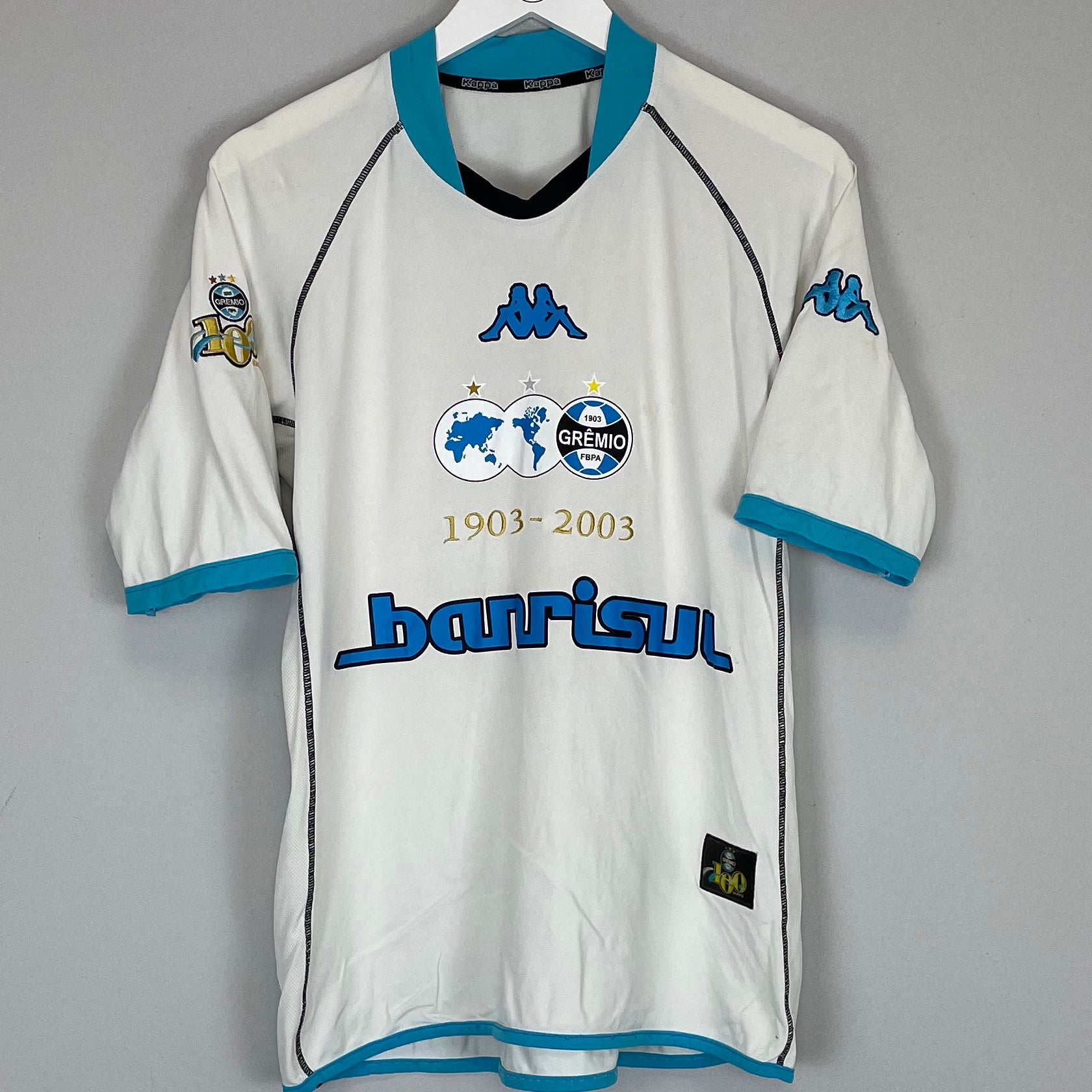 Shop 2003 GREMIO #7 *CENTENARY* AWAY SHIRT (M) KAPPA, classic football shirts, vintage football shirts & retro soccer jerseys at Cult Kits
