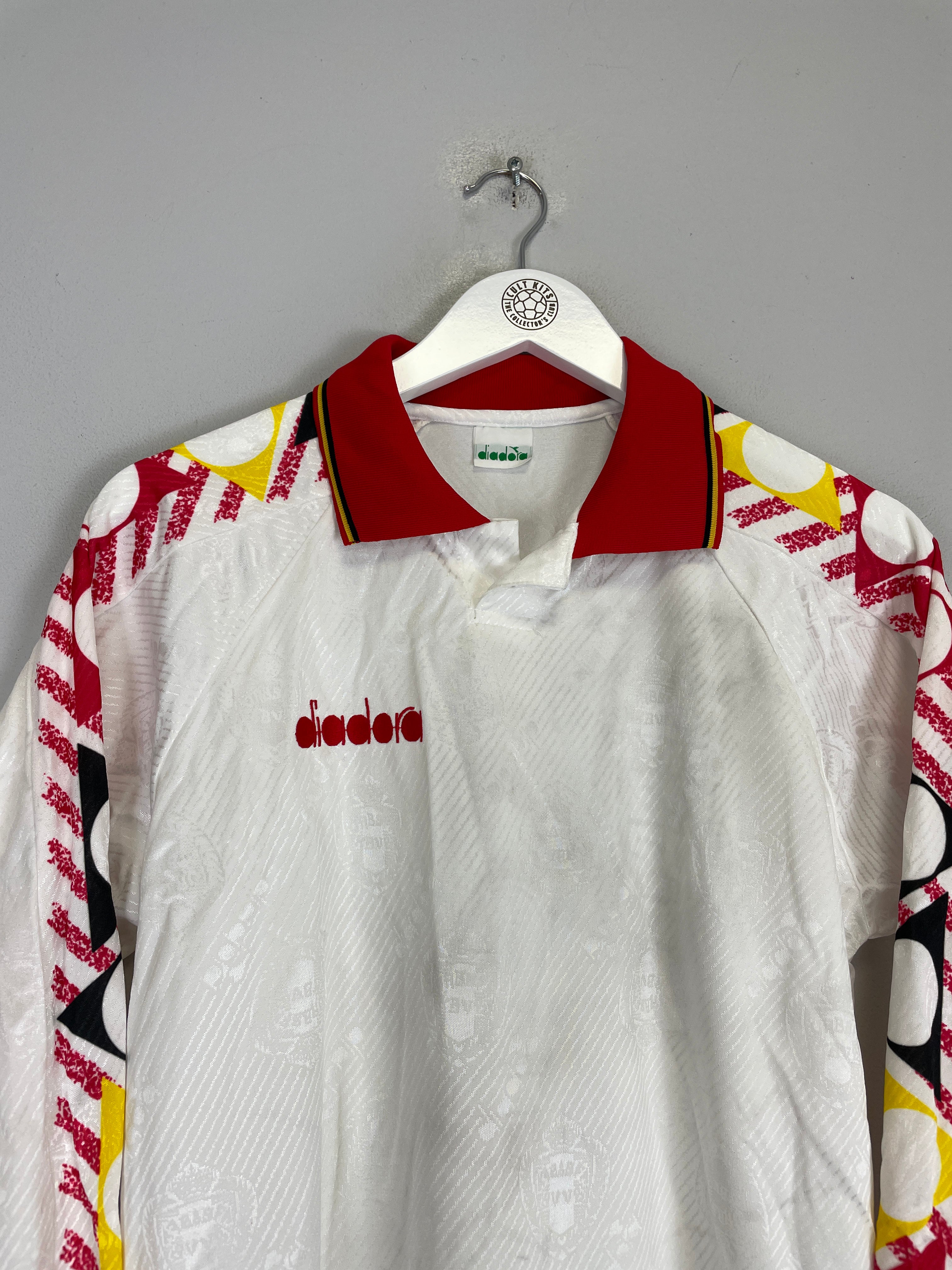Shop 1994/96 BELGIUM L/S TEMPLATE SHIRT (S) DIADORA, classic football shirts, vintage football shirts & retro soccer jerseys at Cult Kits